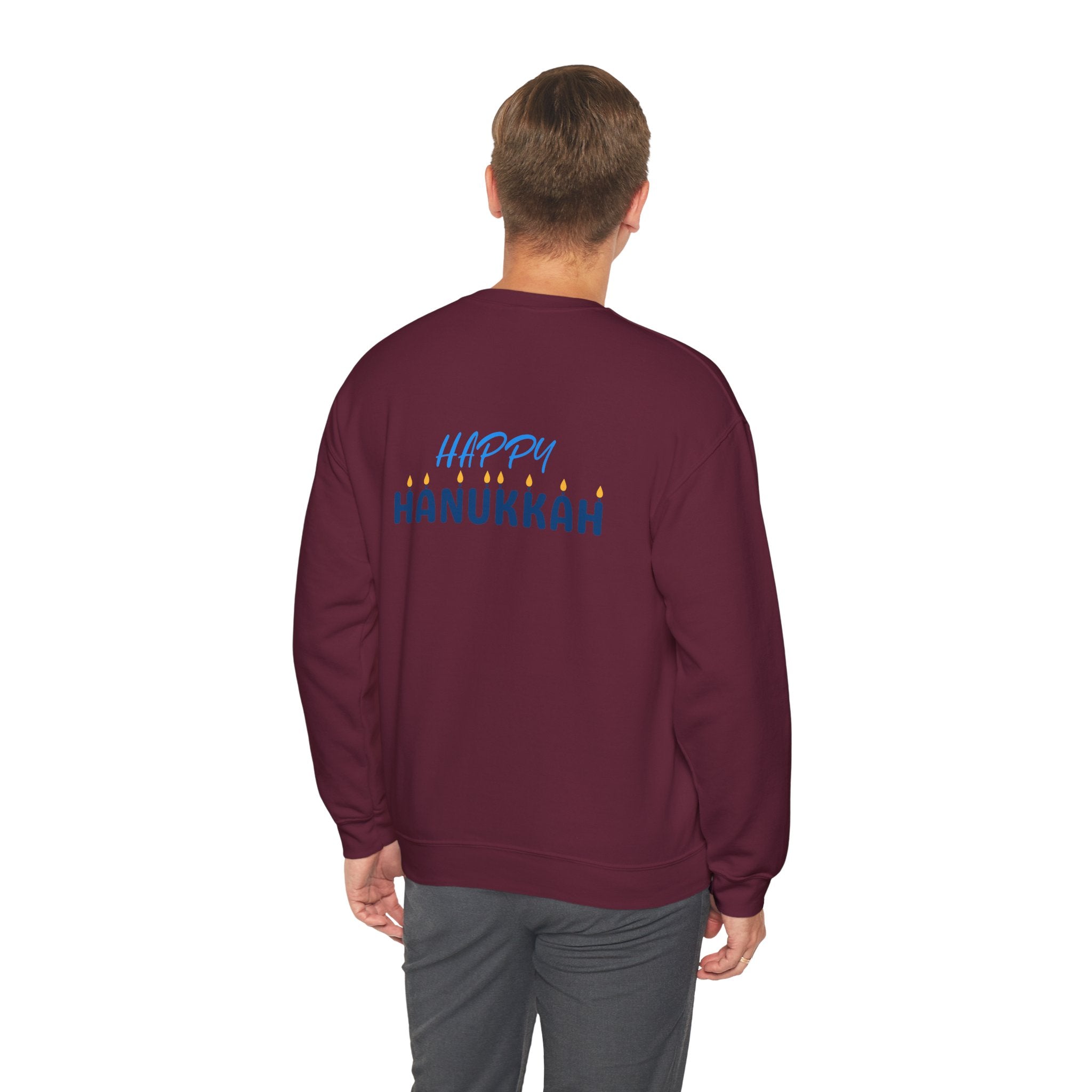 Hanukkah Crewneck Sweatshirt — Menorah, Dreidel & ‘Happy Hanukkah’ Holiday Sweater