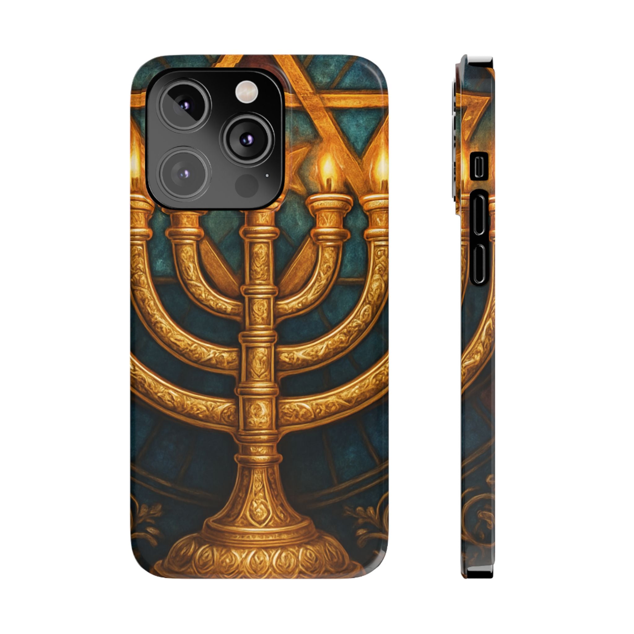 Menorah Slim Phone Case — Gold Hanukkah Dreidel Design