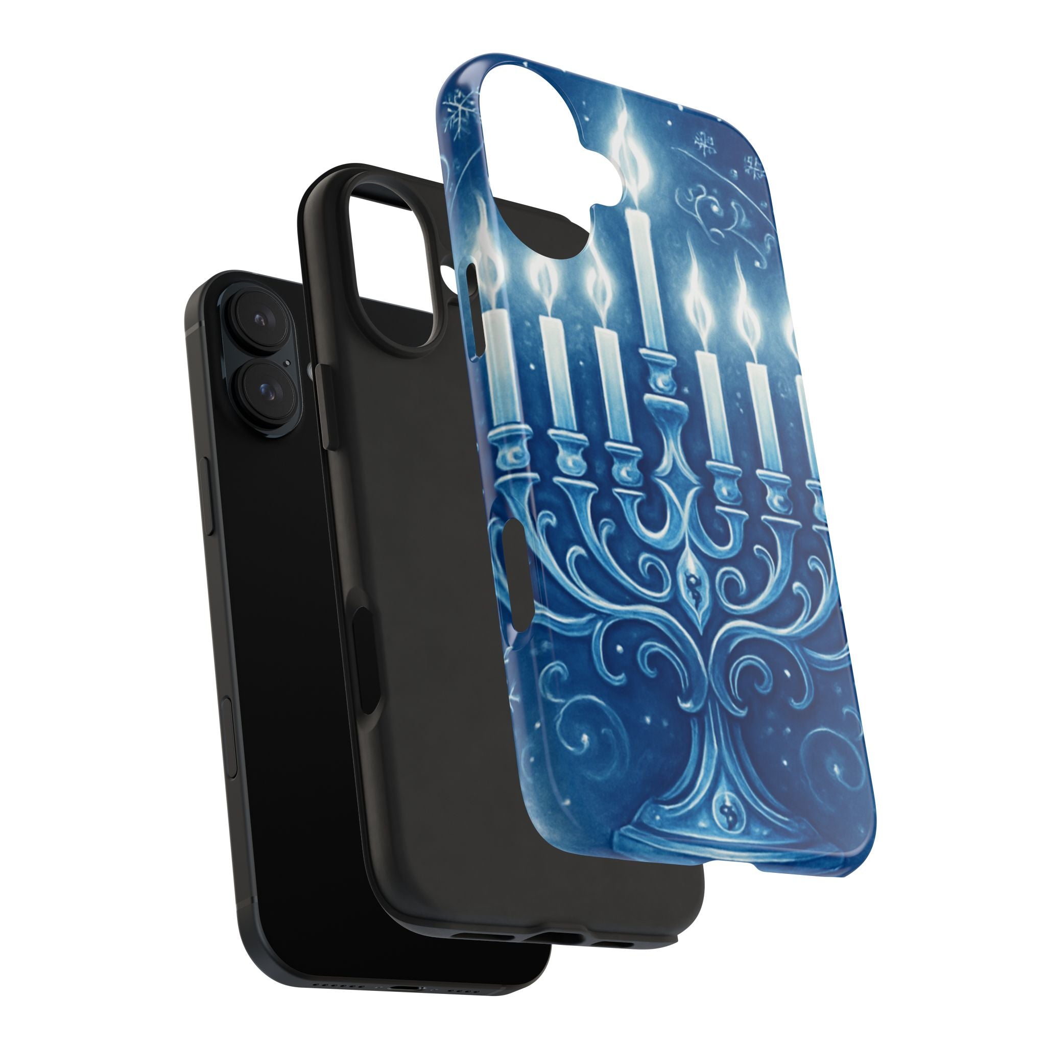 Blue Hanukkah Menorah Tough Phone Case — Holiday Candlelight Protective Cover