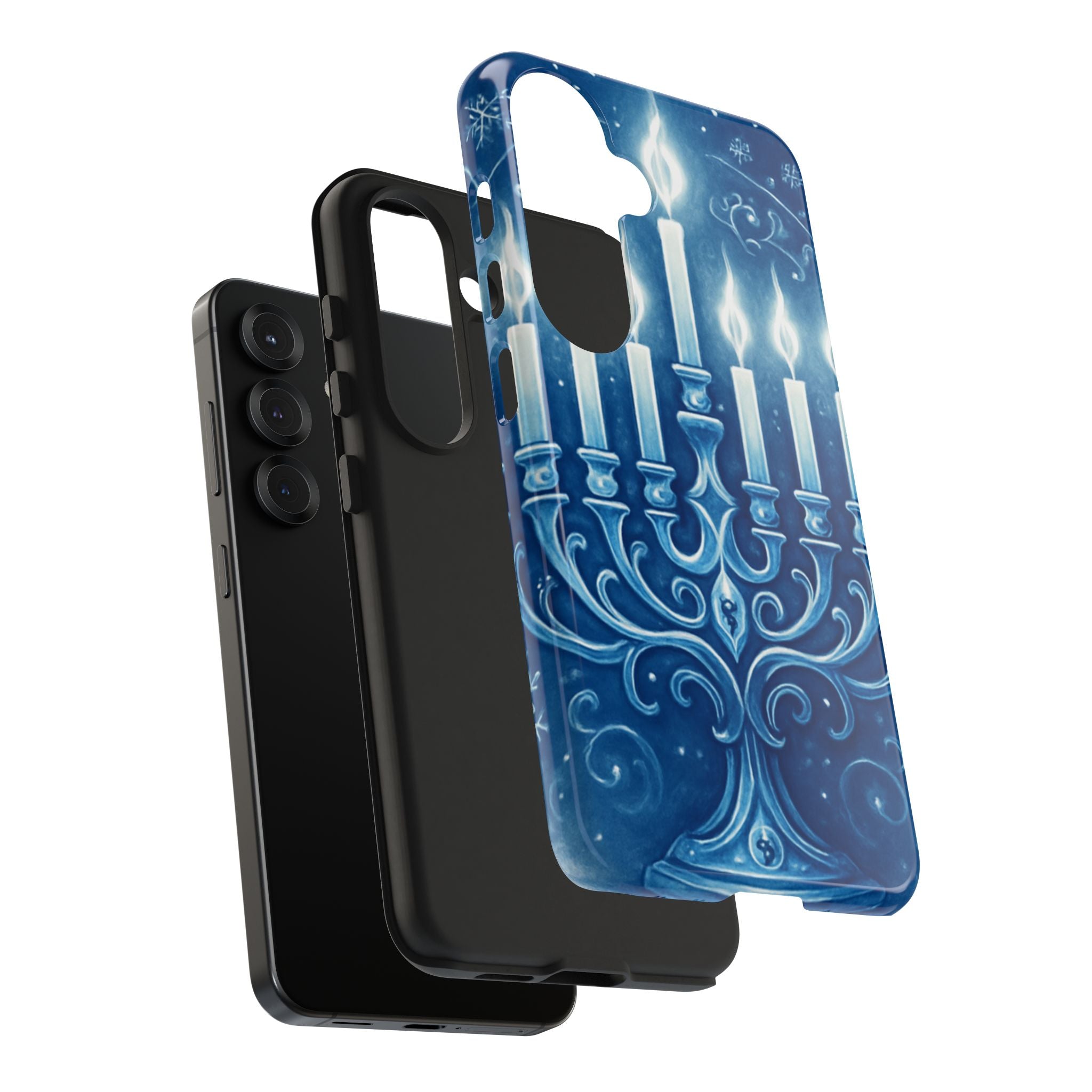 Blue Hanukkah Menorah Tough Phone Case — Holiday Candlelight Protective Cover