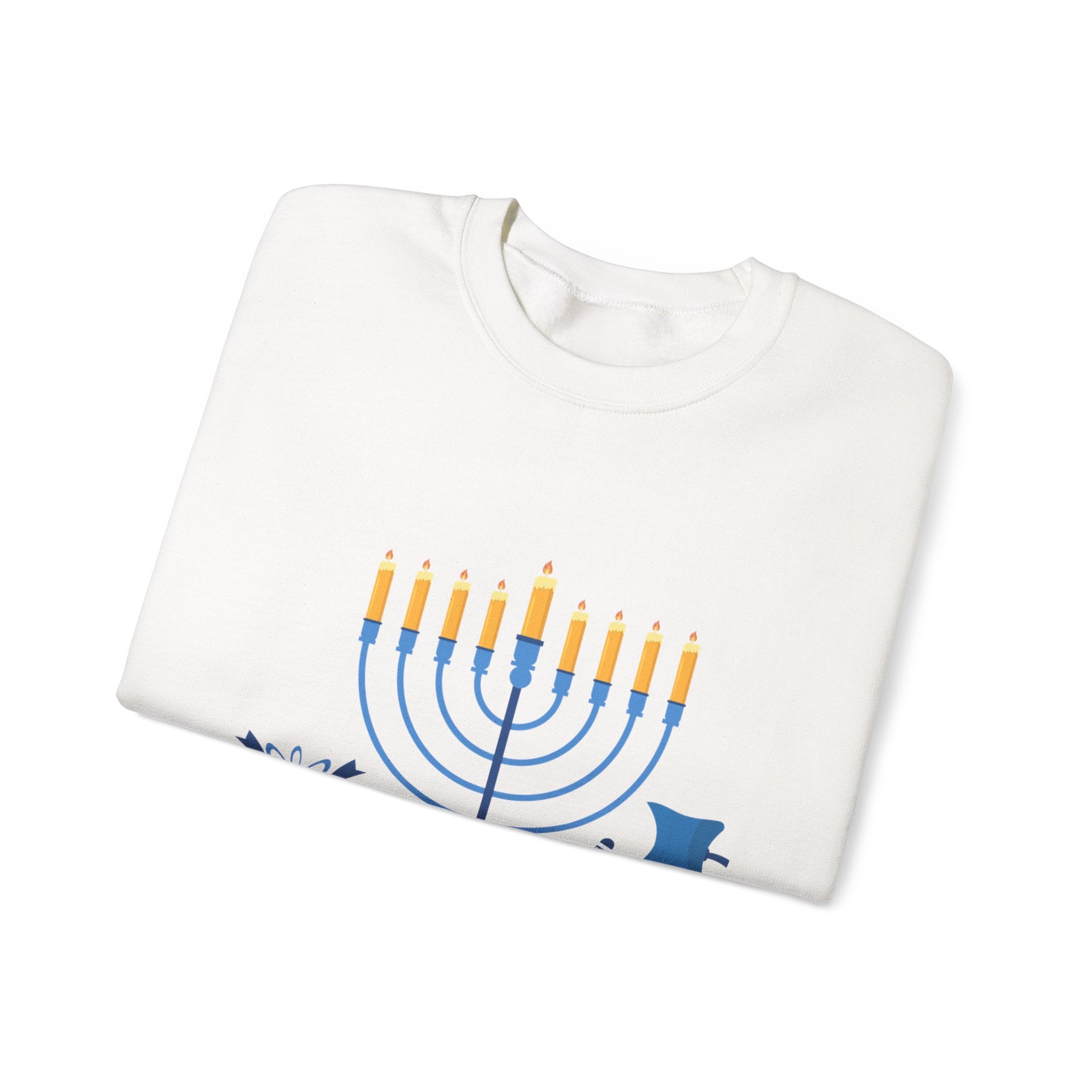 Hanukkah Crewneck Sweatshirt — Menorah, Dreidel & ‘Happy Hanukkah’ Holiday Sweater