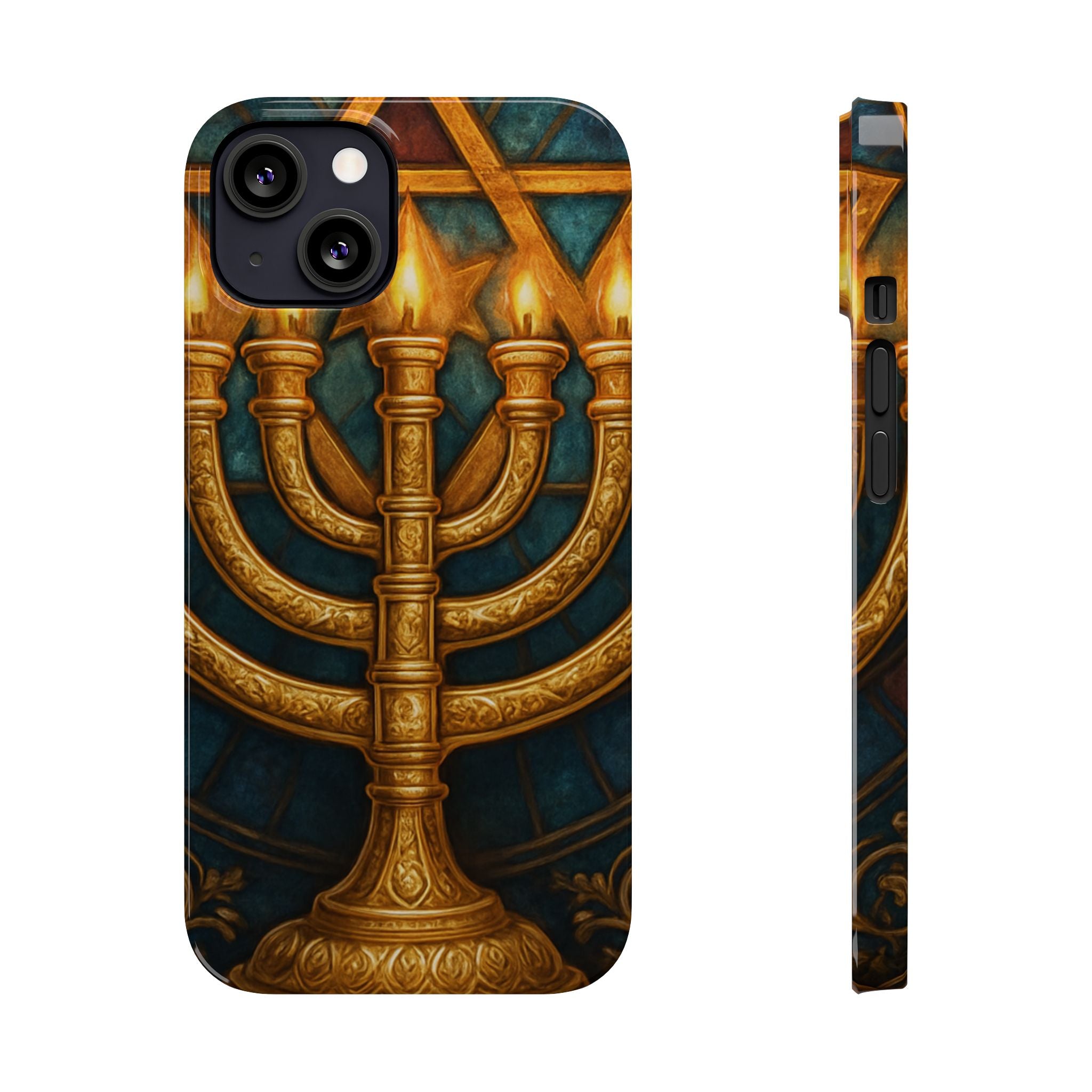 Menorah Slim Phone Case — Gold Hanukkah Dreidel Design
