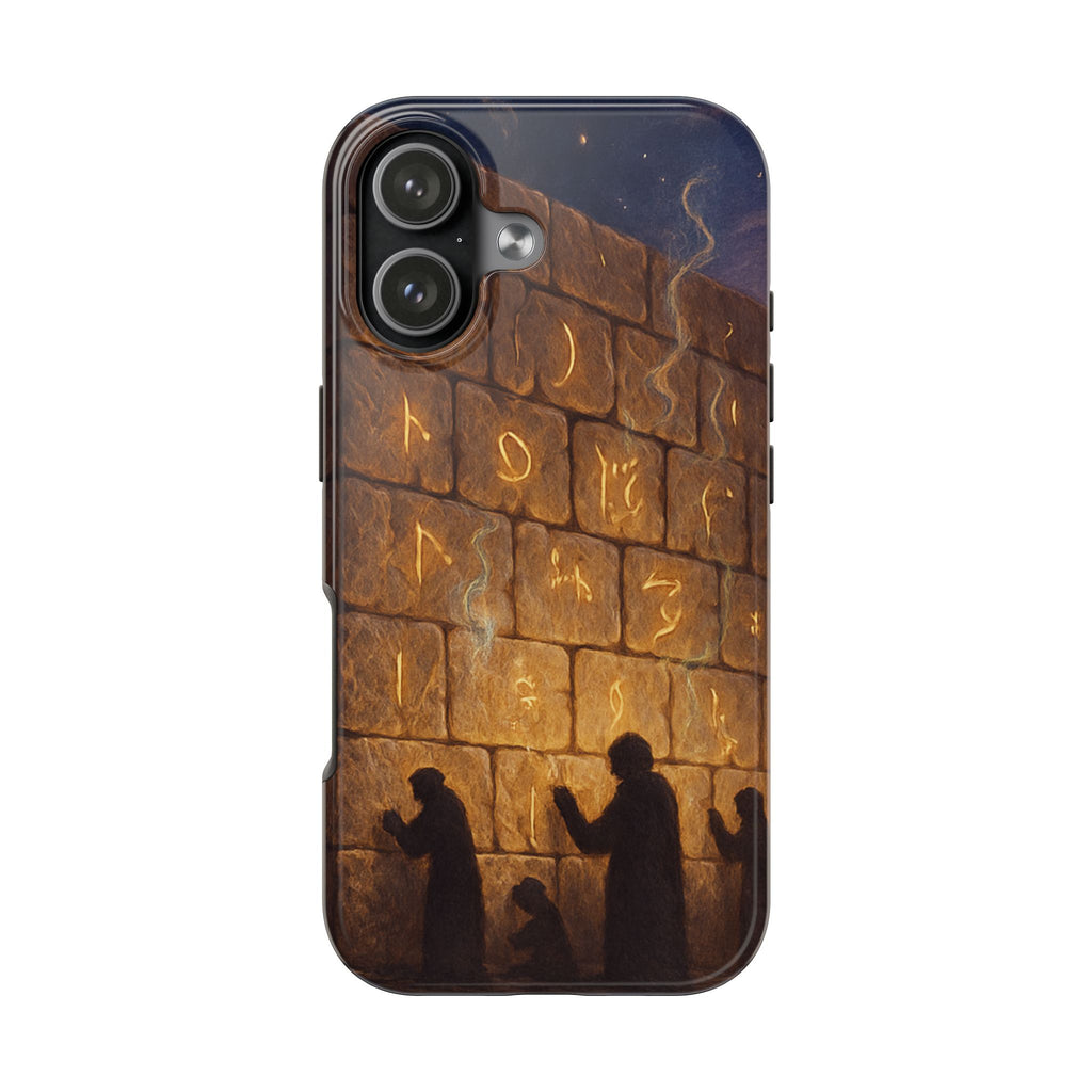 Jewish western Wall Illustration Phone Case — Prayer Silhouettes, Jerusalem Religious Art