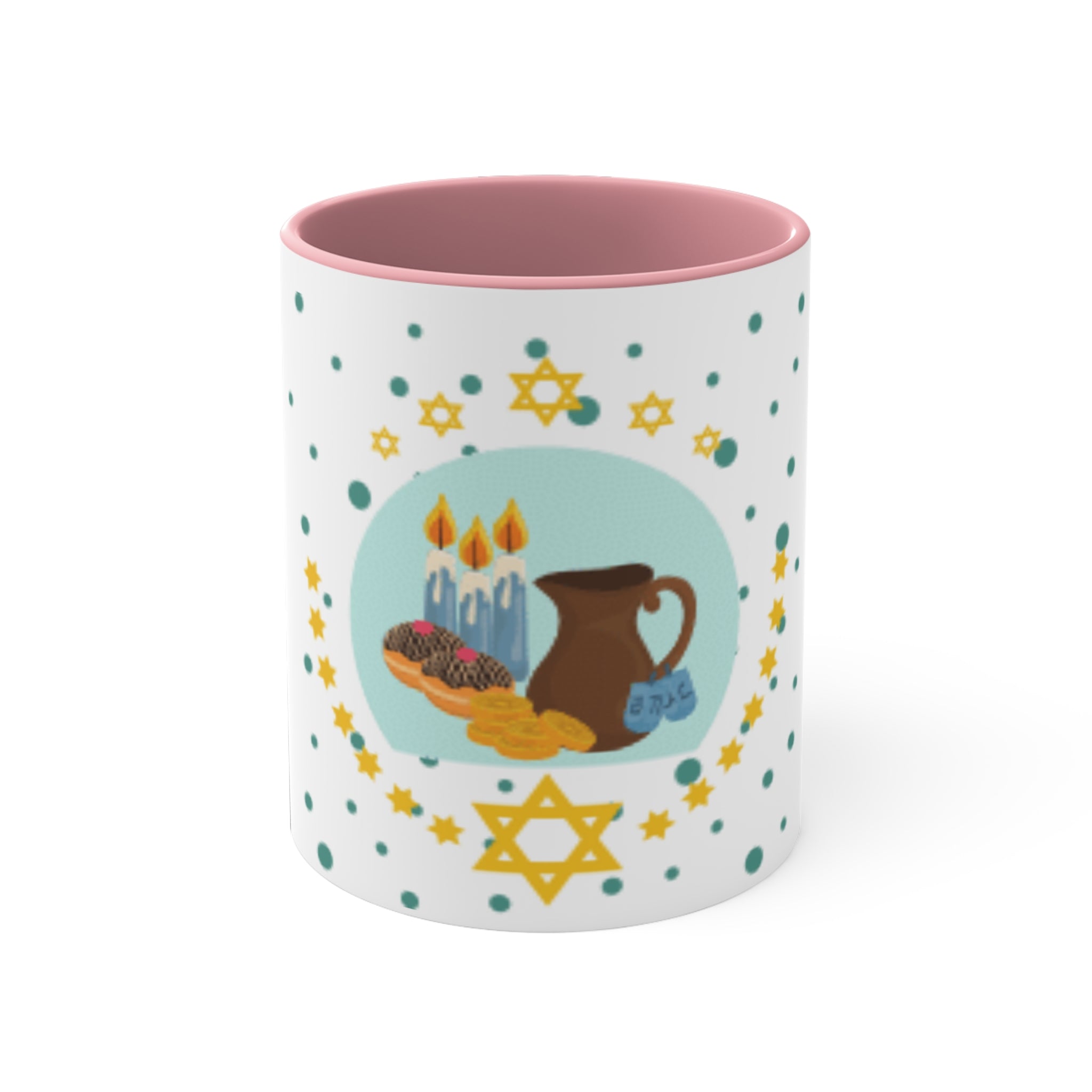 Hanukkah Mug — Menorah, Dreidels & Sufganiyot Accent 11oz