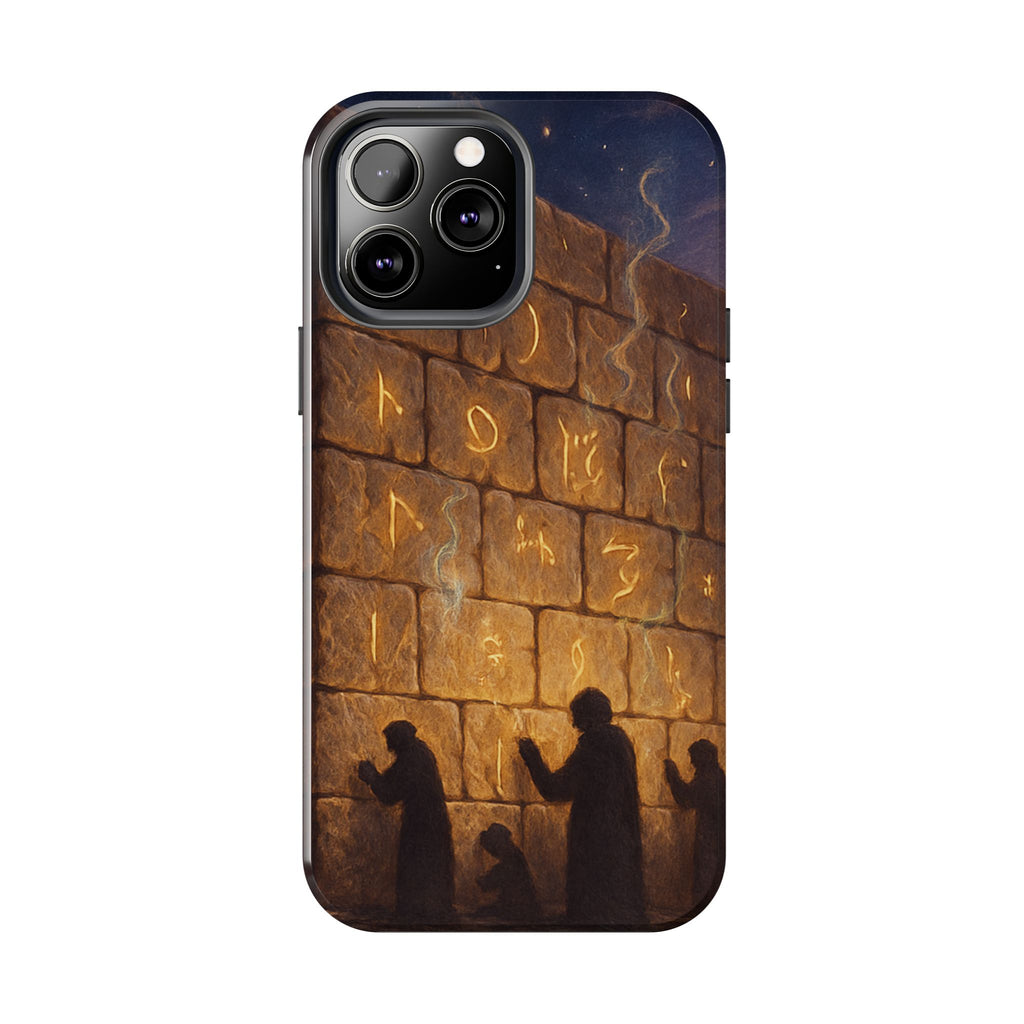 Jewish western Wall Illustration Phone Case — Prayer Silhouettes, Jerusalem Religious Art