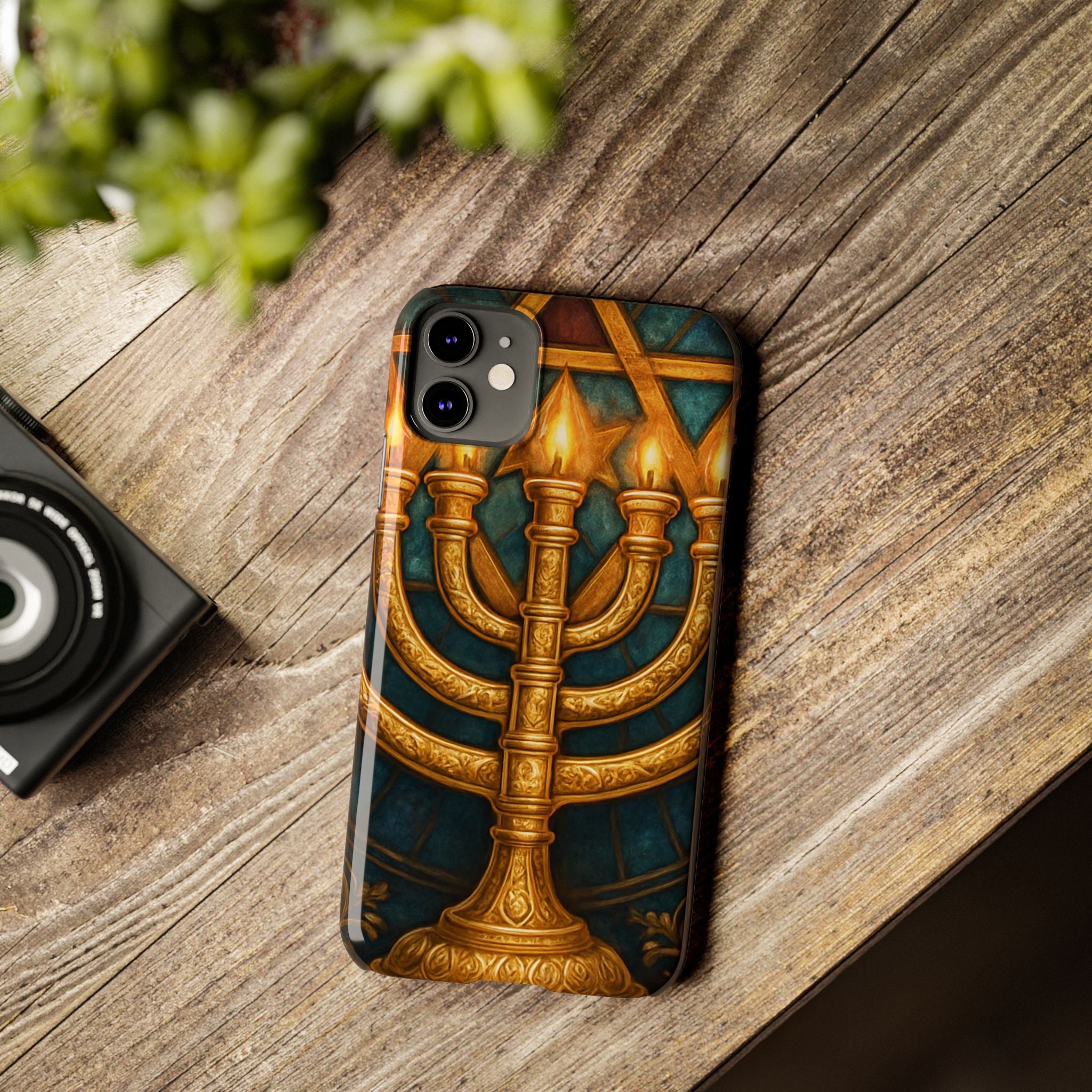 Menorah Slim Phone Case — Gold Hanukkah Dreidel Design