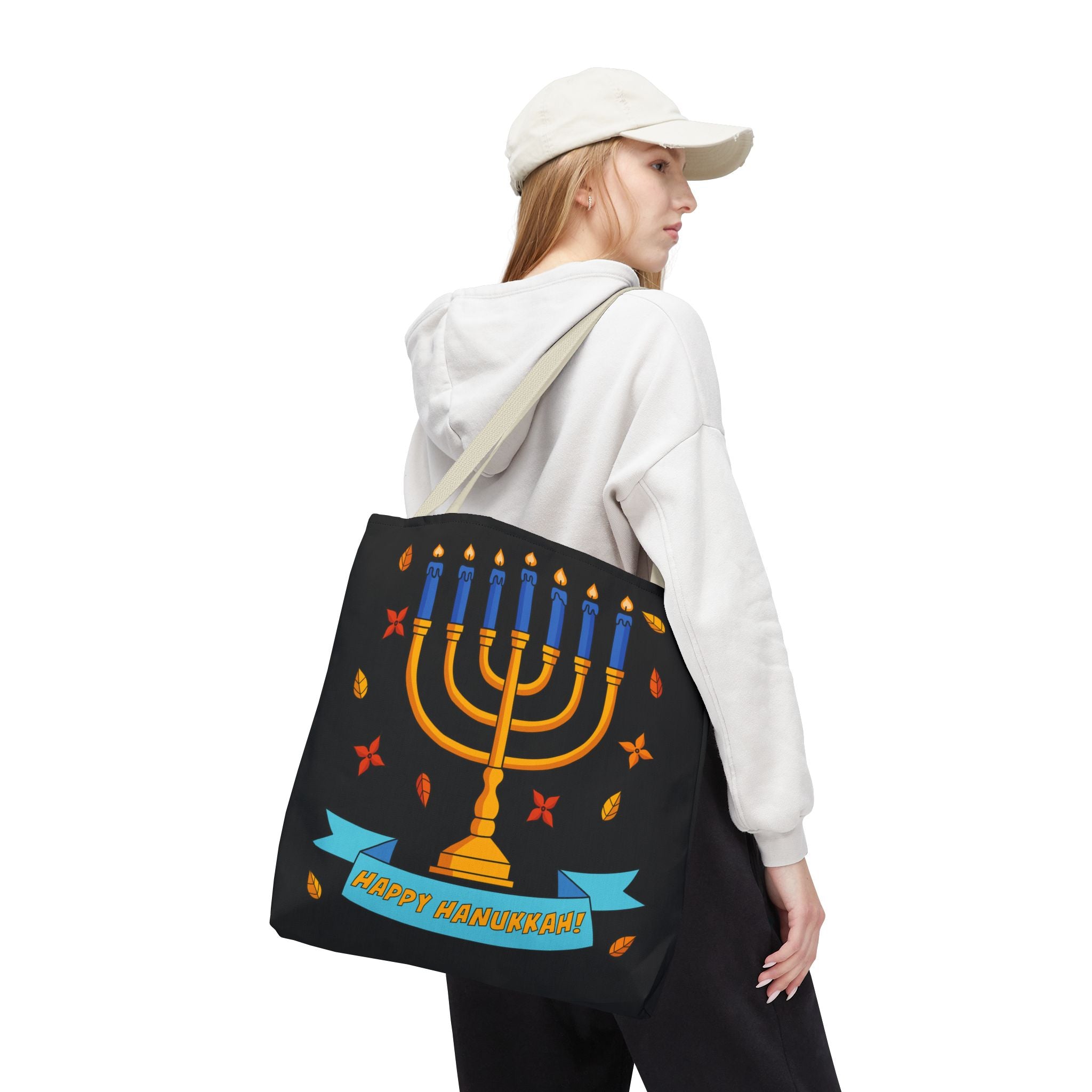 Hanukkah Menorah Tote Bag – "Happy Hanukkah" Holiday Gift Tote