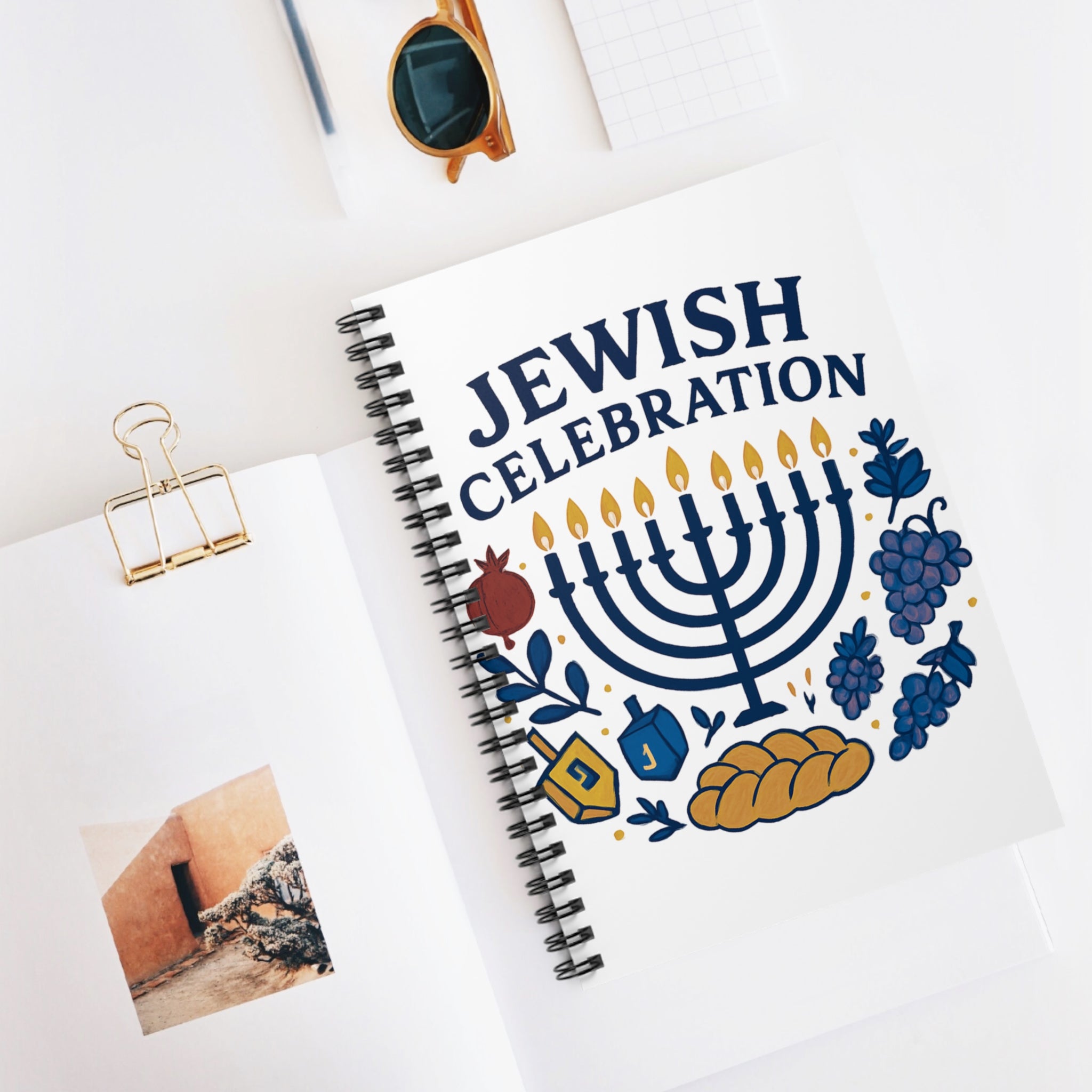 Jewish Celebration Spiral Notebook — Hanukkah Menorah & Holiday Symbols Ruled Journal