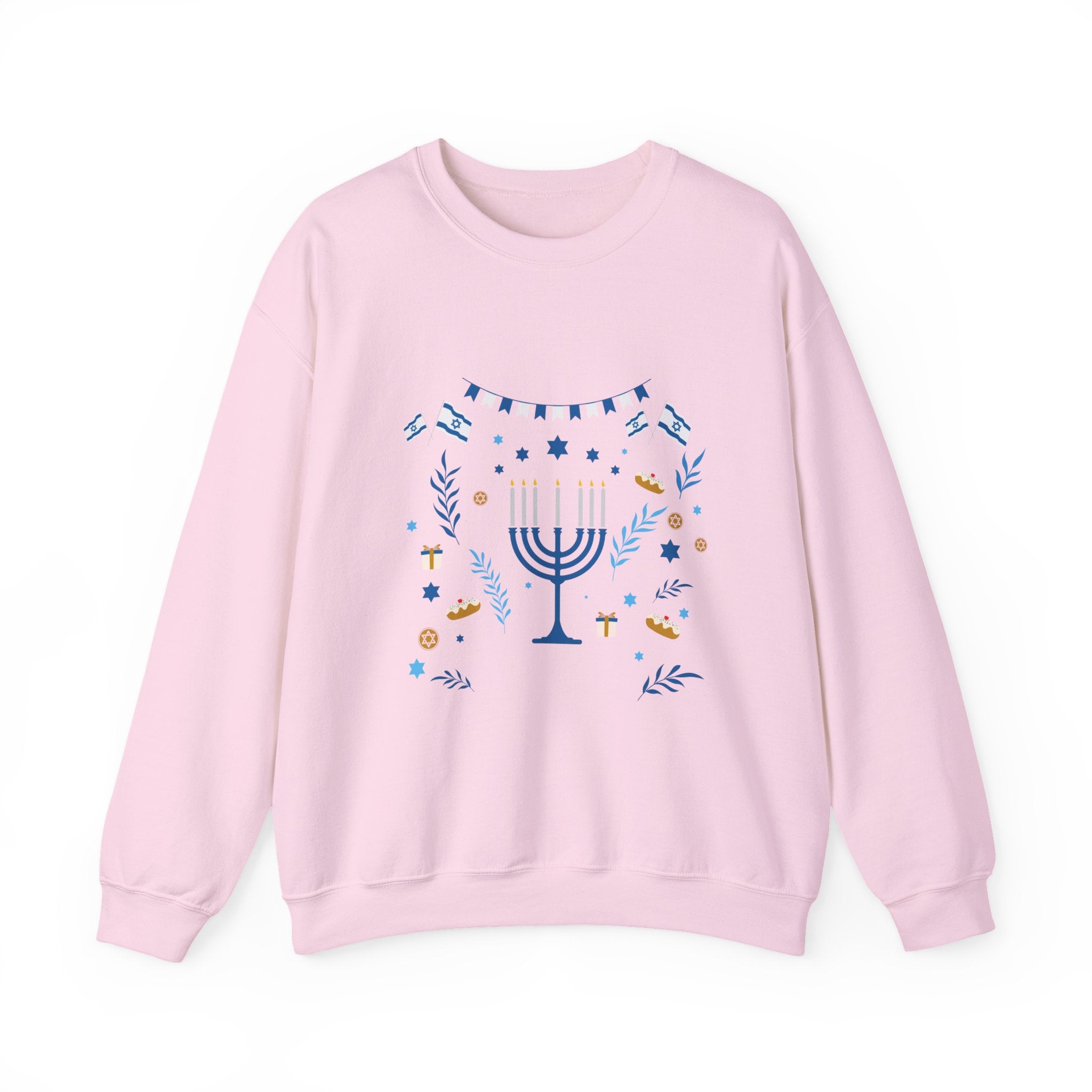 Hanukkah Crewneck Sweatshirt — Menorah & "Happy Hanukkah" Holiday Sweater
