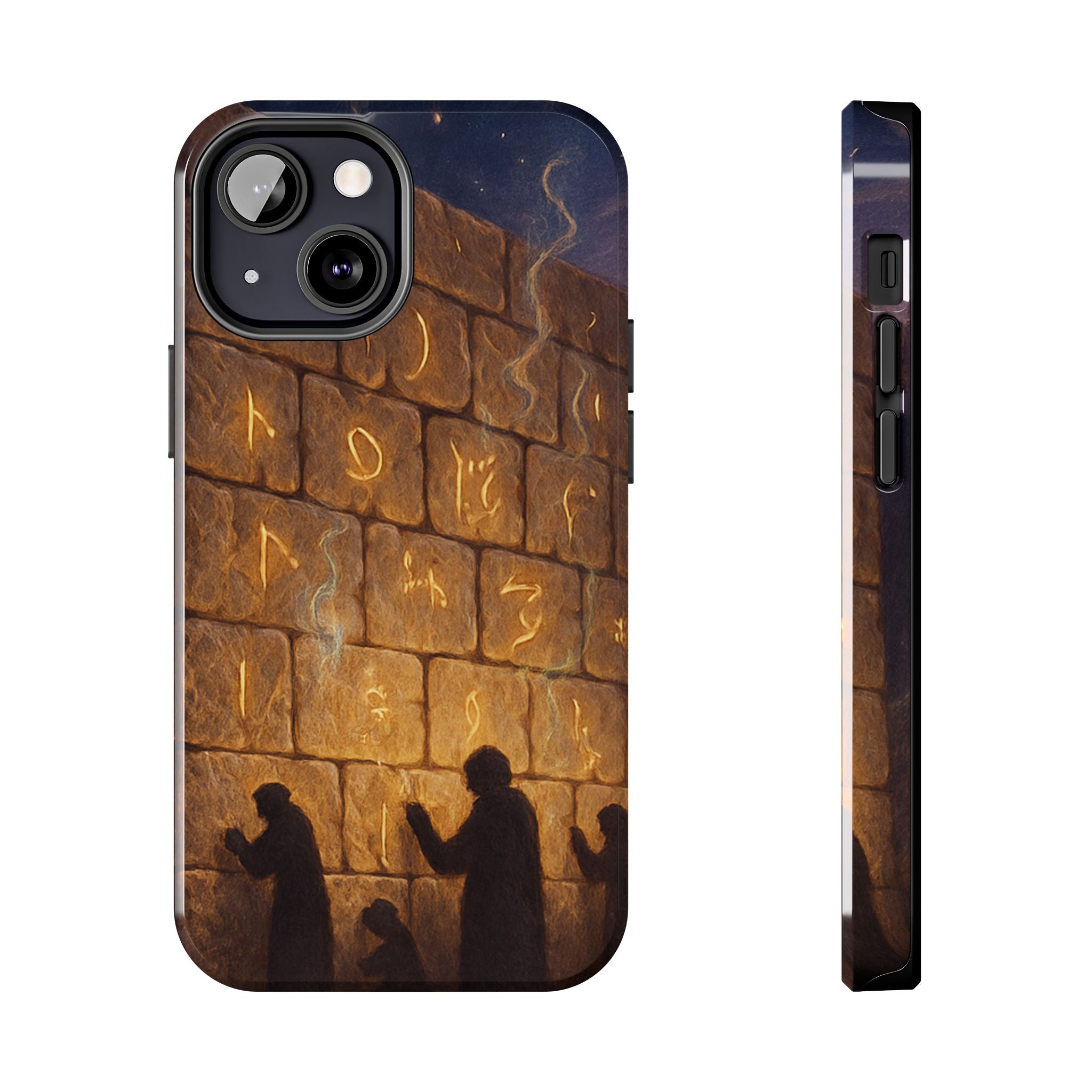 Jewish western Wall Illustration Phone Case — Prayer Silhouettes, Jerusalem Religious Art