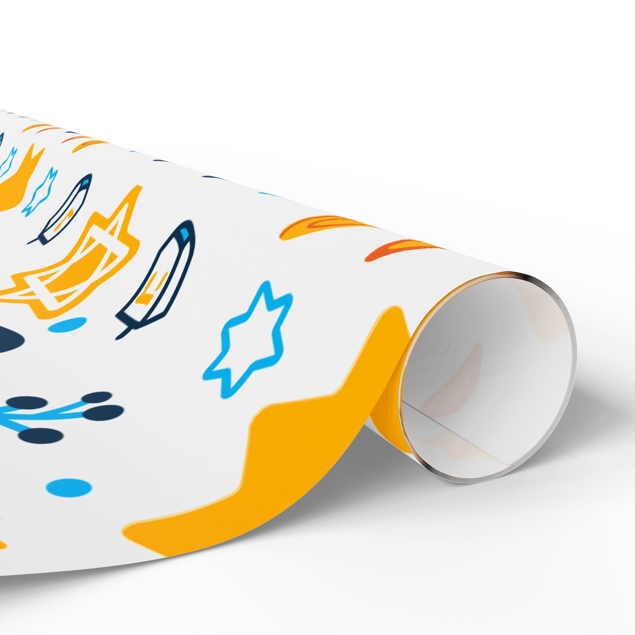 Hanukkah Star & Dreidel Wrapping Paper Roll — Blue & Gold Holiday Gift Wrap