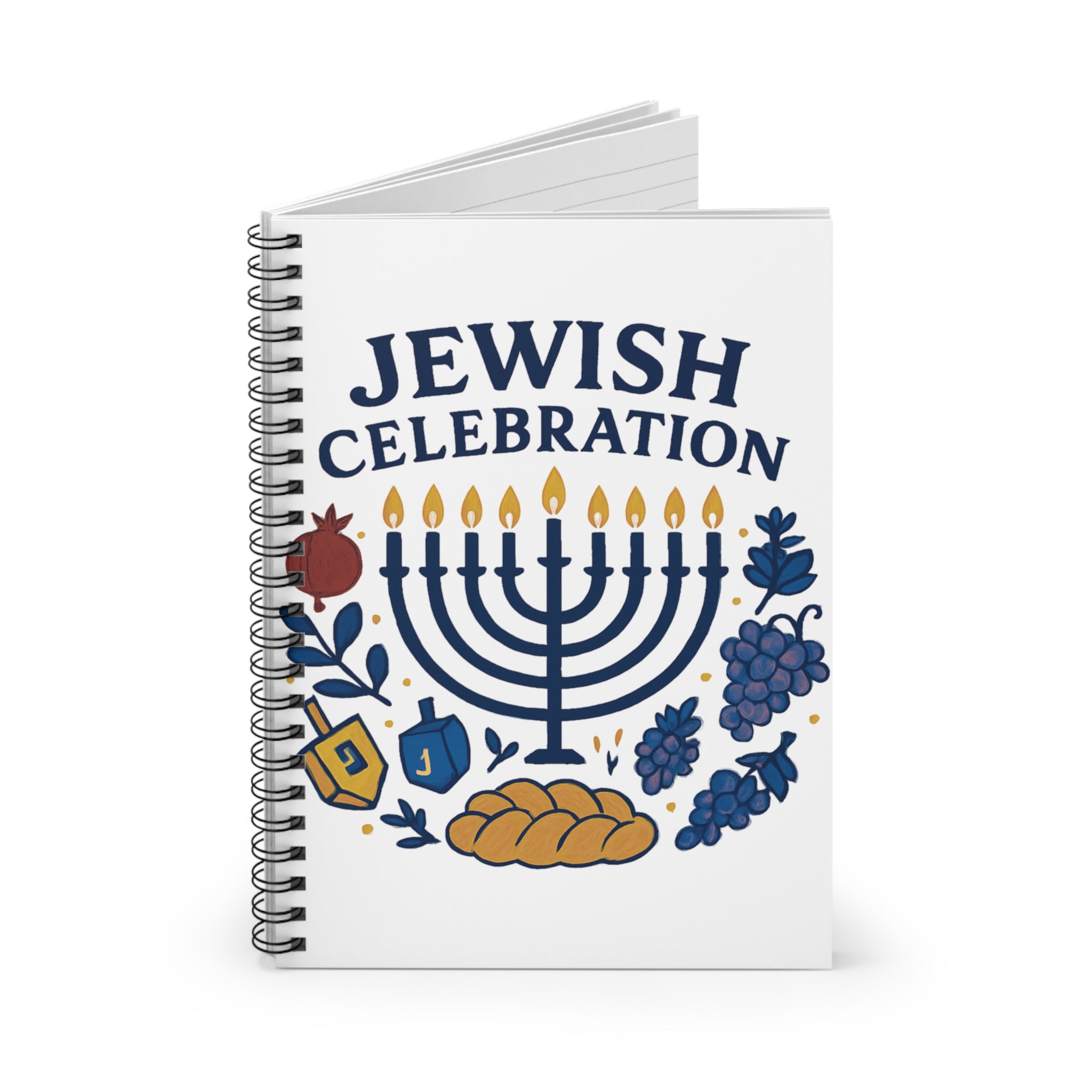 Jewish Celebration Spiral Notebook — Hanukkah Menorah & Holiday Symbols Ruled Journal