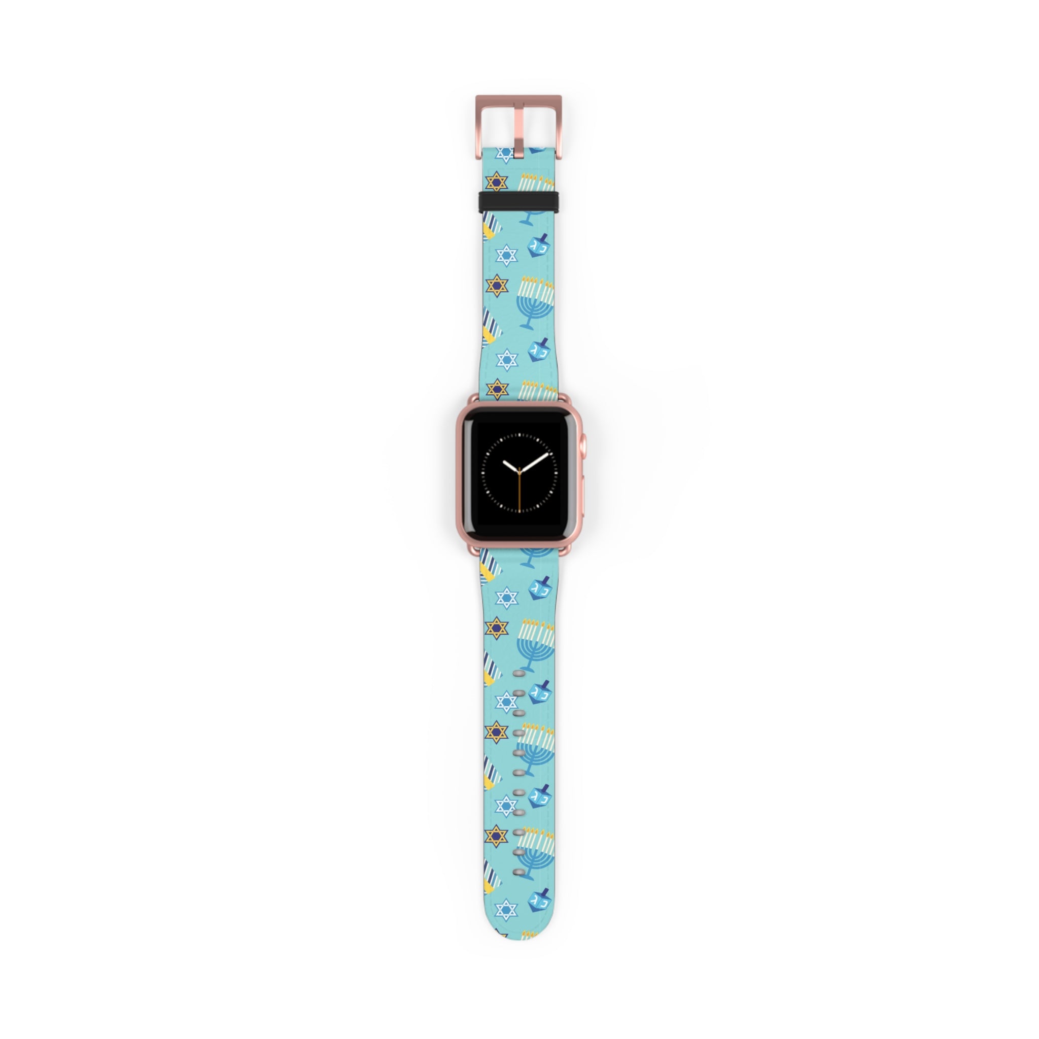 Hanukkah Pattern Watch Band — Menorah, Dreidel & Star of David Apple Watch Strap