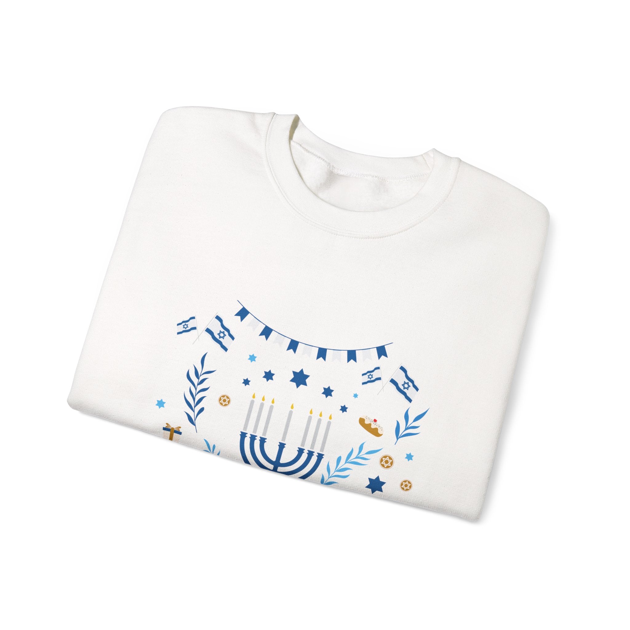 Hanukkah Crewneck Sweatshirt — Menorah & "Happy Hanukkah" Holiday Sweater