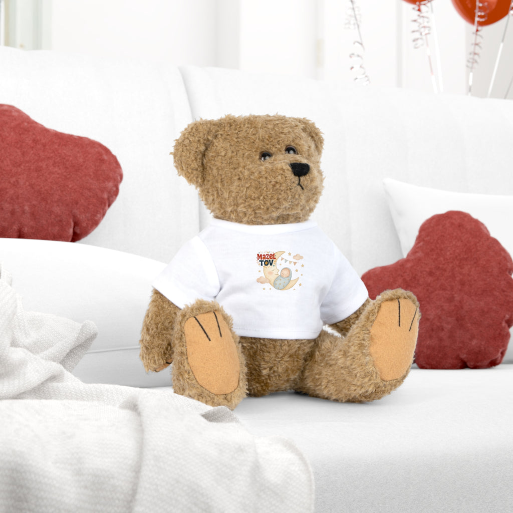 Baby Shower Plush Bear with "Mazel Tov" T‑Shirt — Newborn Gift