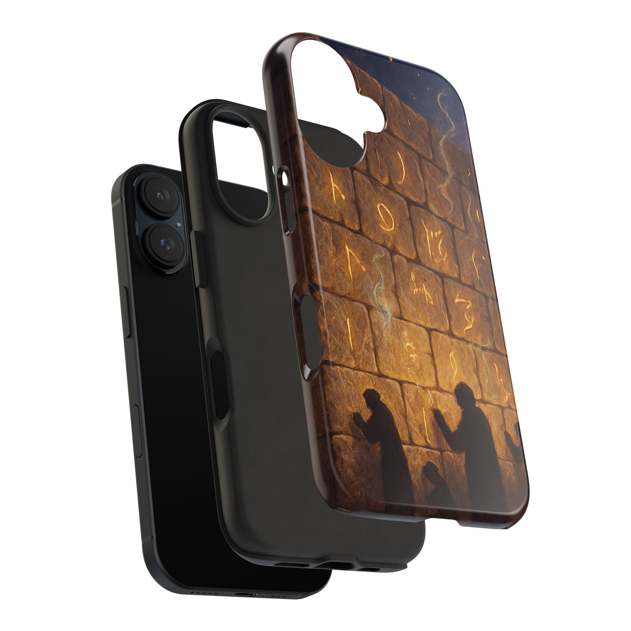 Jewish western Wall Illustration Phone Case — Prayer Silhouettes, Jerusalem Religious Art