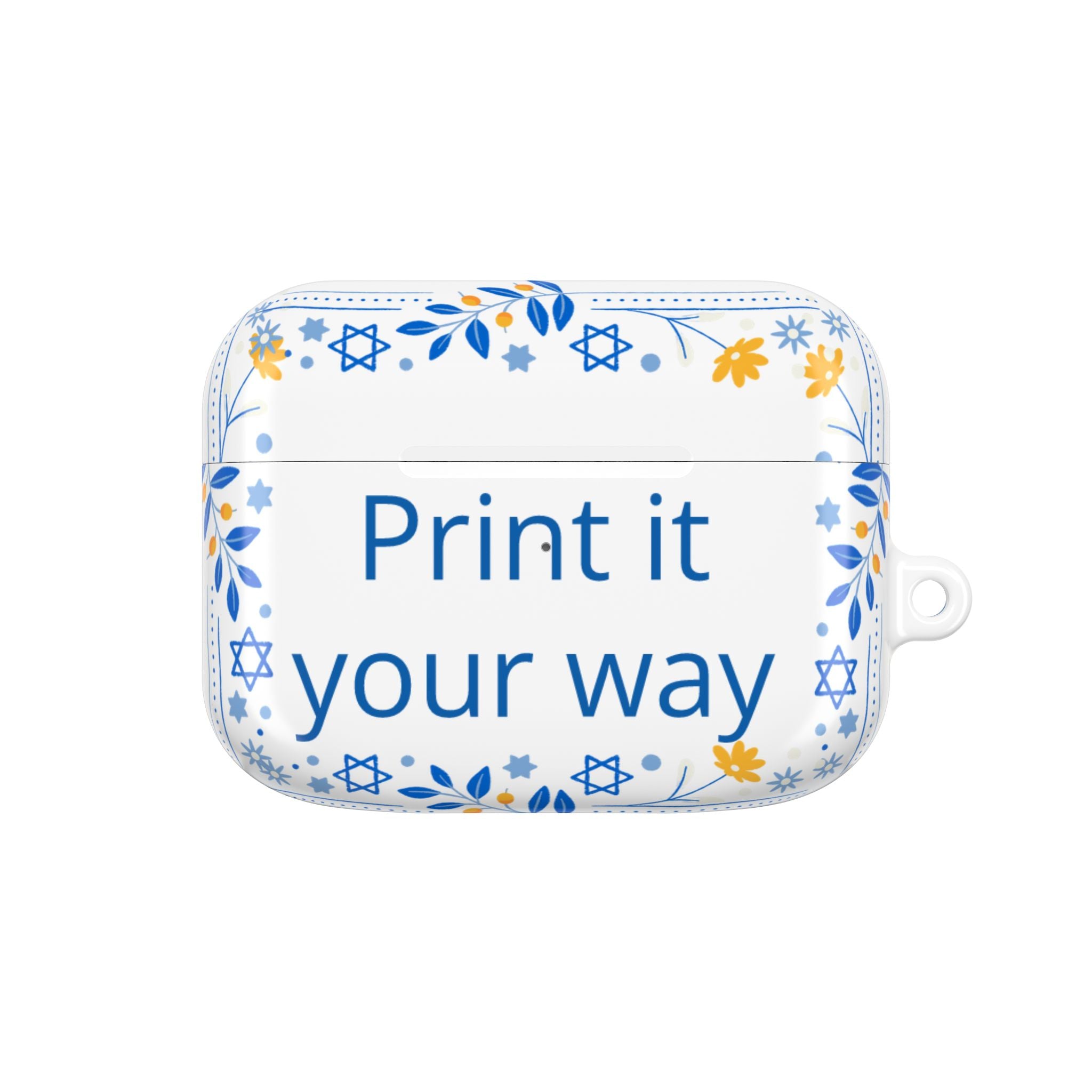 Custom Hanukkah AirPod Case — Blue & Gold Star of David Floral Design (Print It Your Way)