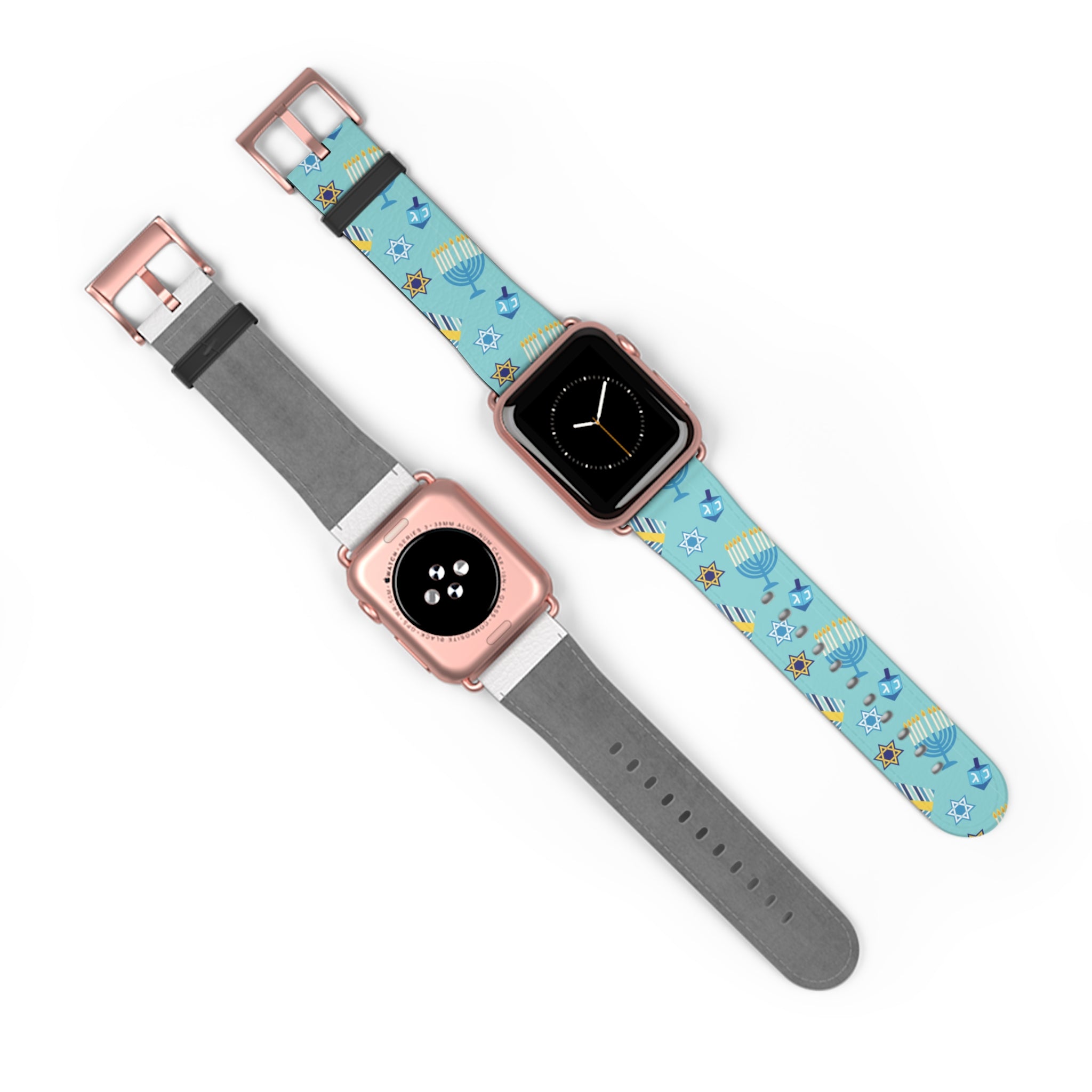 Hanukkah Pattern Watch Band — Menorah, Dreidel & Star of David Apple Watch Strap
