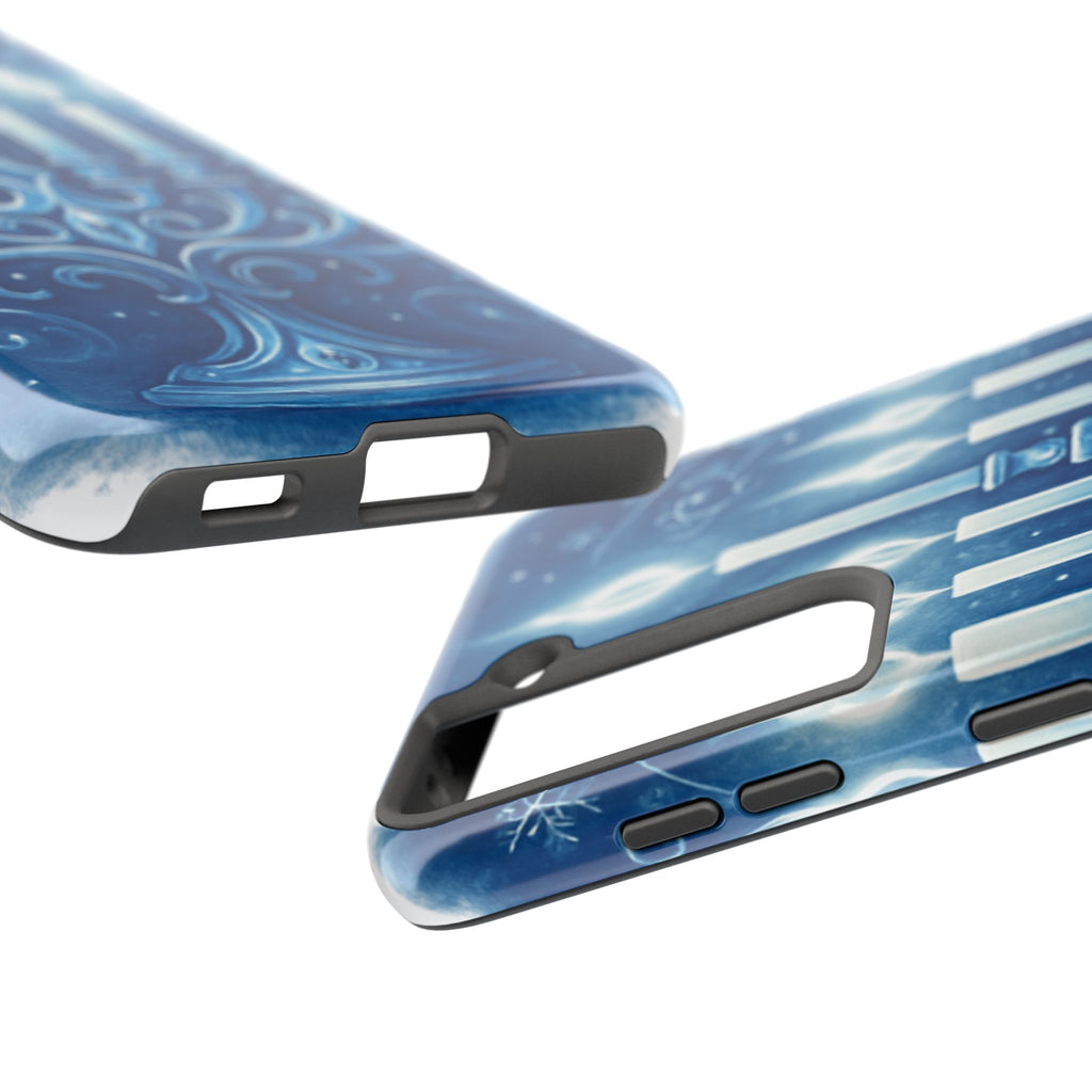 Blue Hanukkah Menorah Tough Phone Case — Holiday Candlelight Protective Cover