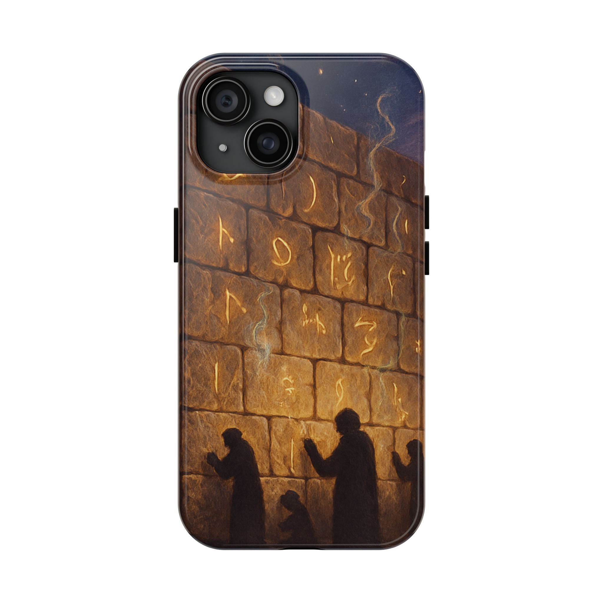 Jewish western Wall Illustration Phone Case — Prayer Silhouettes, Jerusalem Religious Art