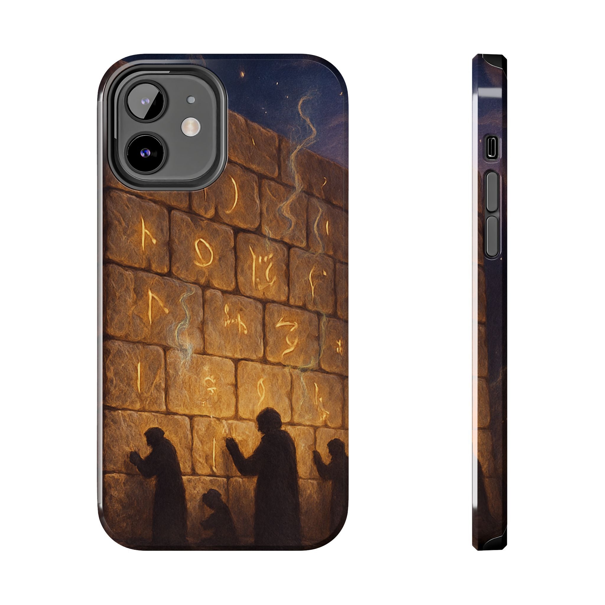 Jewish western Wall Illustration Phone Case — Prayer Silhouettes, Jerusalem Religious Art
