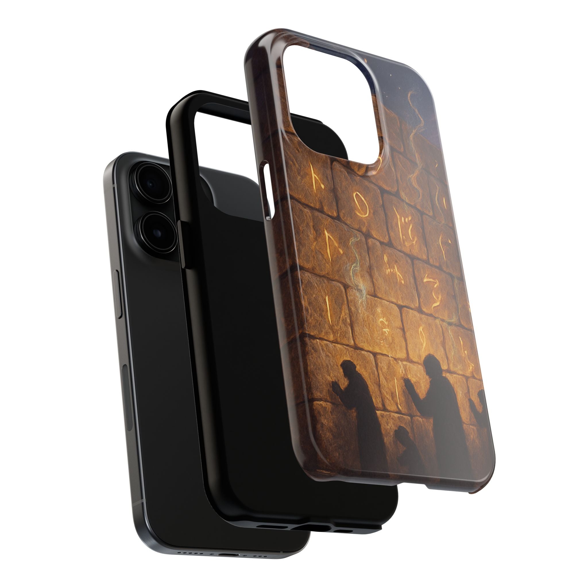 Jewish western Wall Illustration Phone Case — Prayer Silhouettes, Jerusalem Religious Art