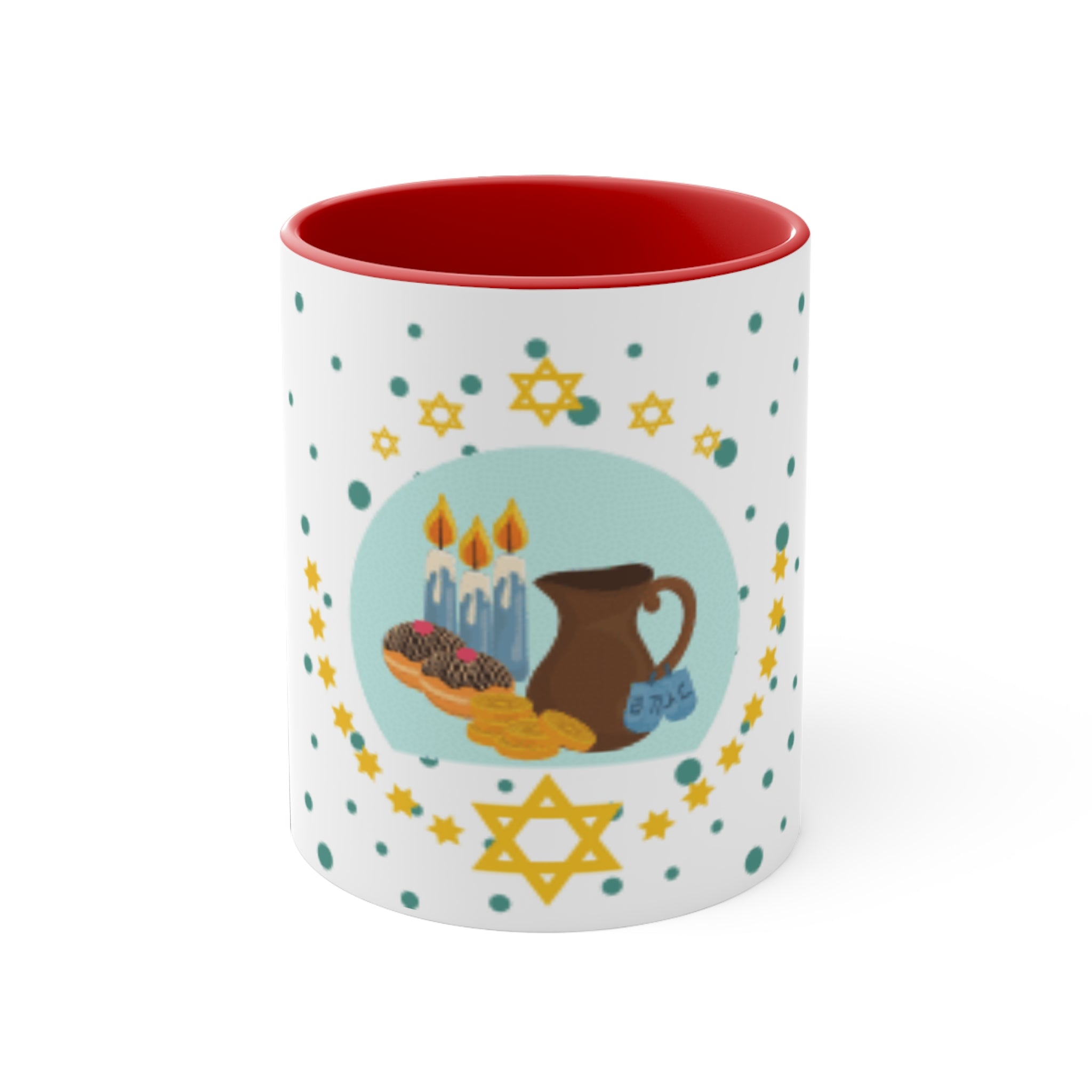 Hanukkah Mug — Menorah, Dreidels & Sufganiyot Accent 11oz