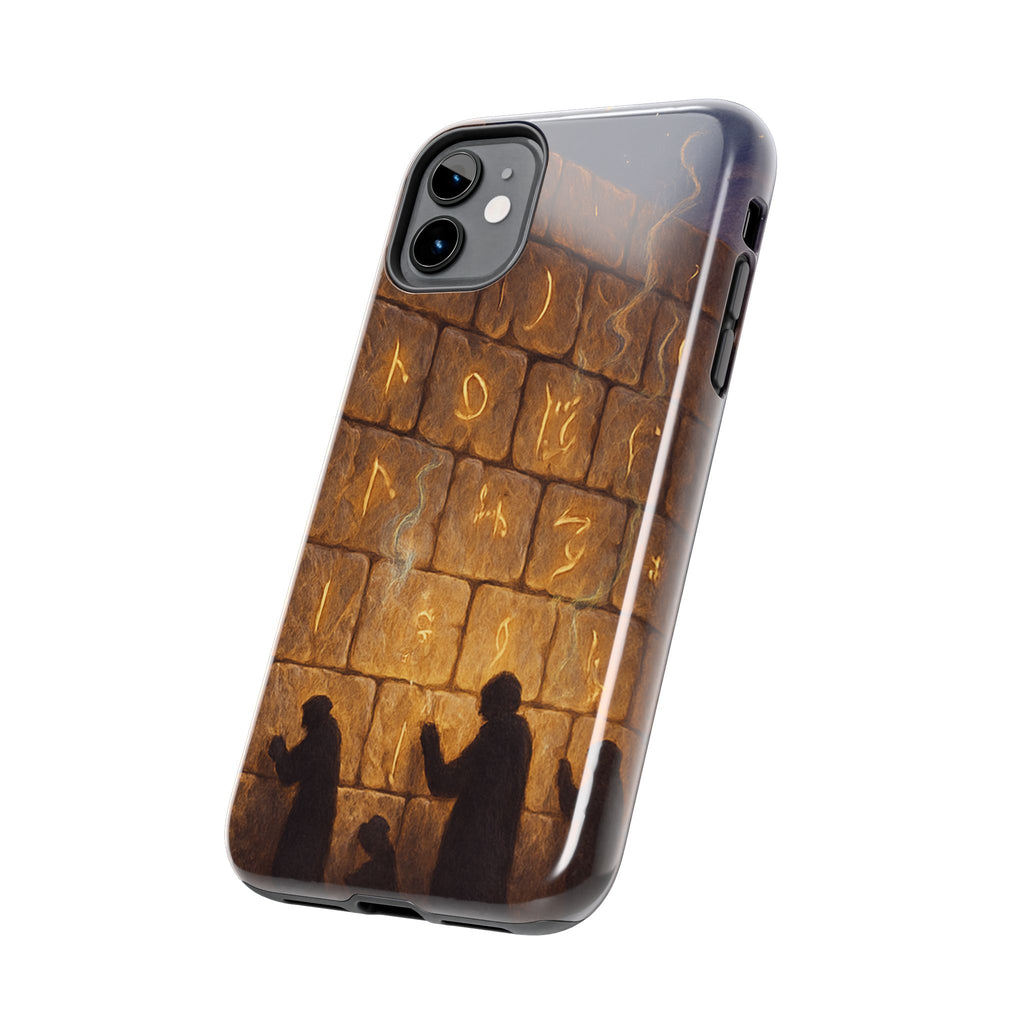 Jewish western Wall Illustration Phone Case — Prayer Silhouettes, Jerusalem Religious Art