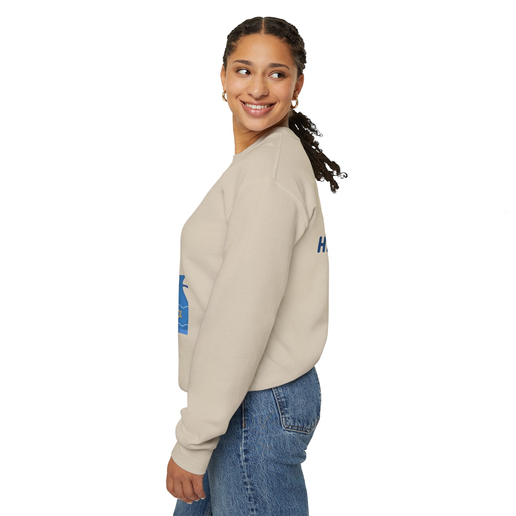 Hanukkah Crewneck Sweatshirt — Menorah, Dreidel & ‘Happy Hanukkah’ Holiday Sweater