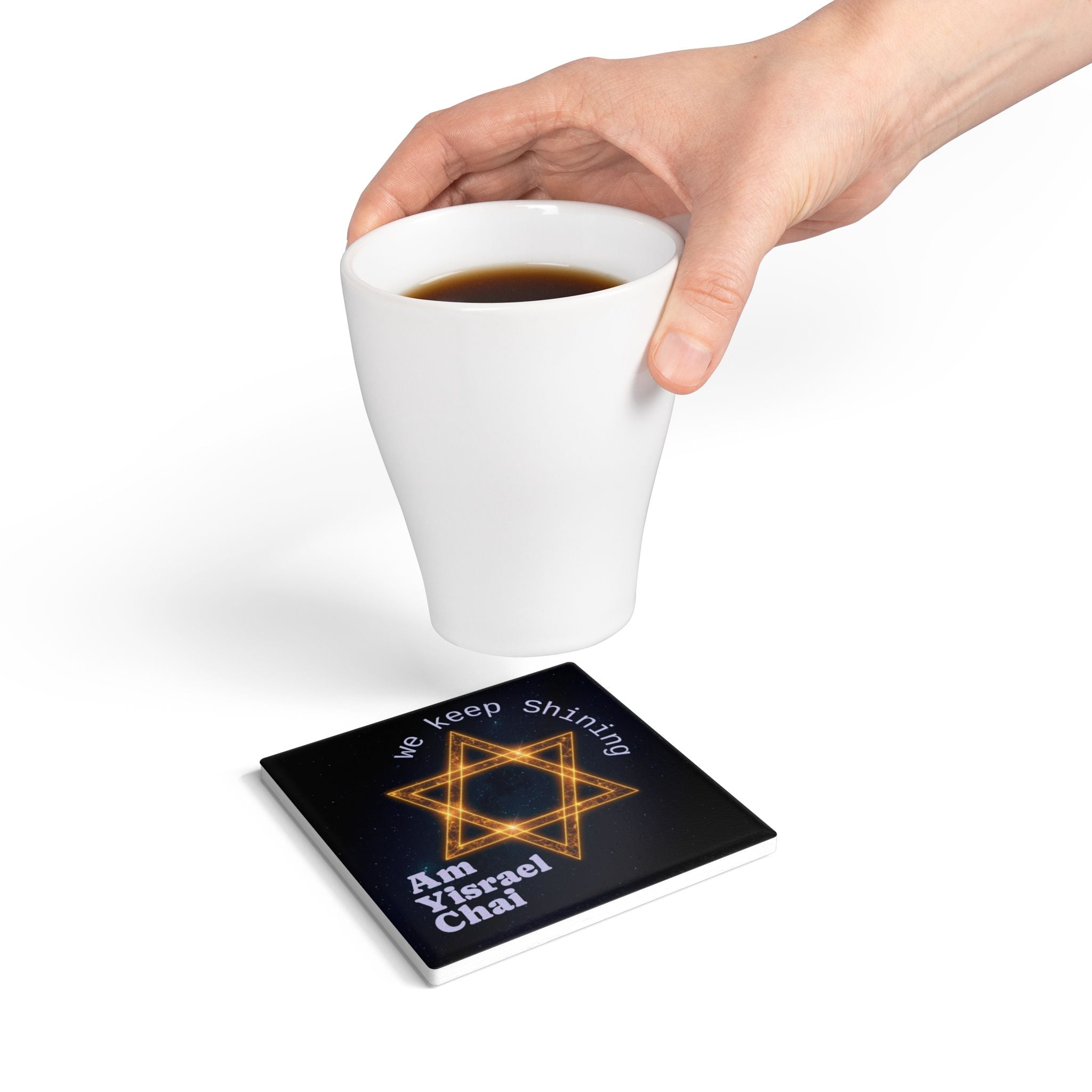 Star of David Ceramic Coaster — "We Keep Shining" Am Yisrael Chai Drink Coaster