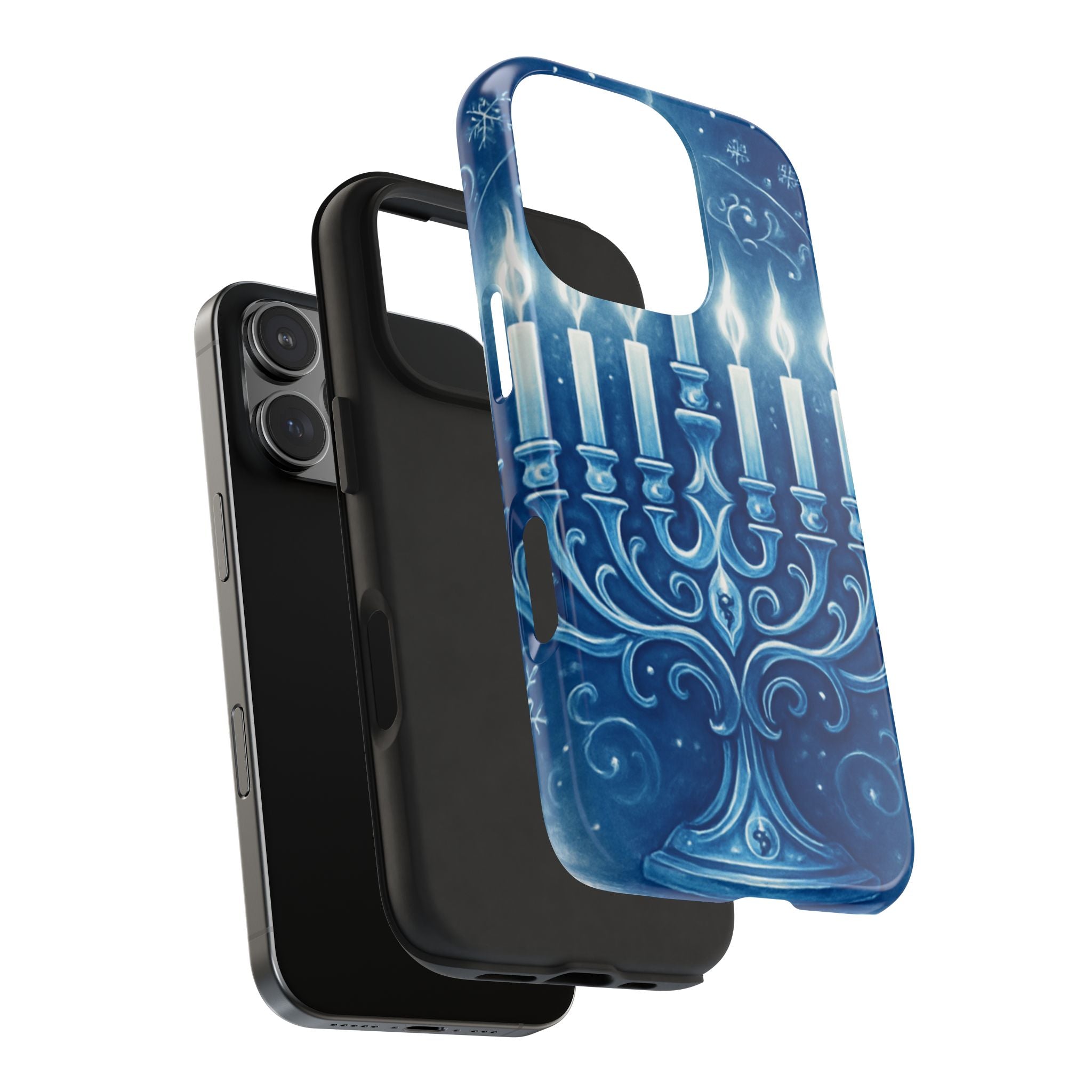 Blue Hanukkah Menorah Tough Phone Case — Holiday Candlelight Protective Cover