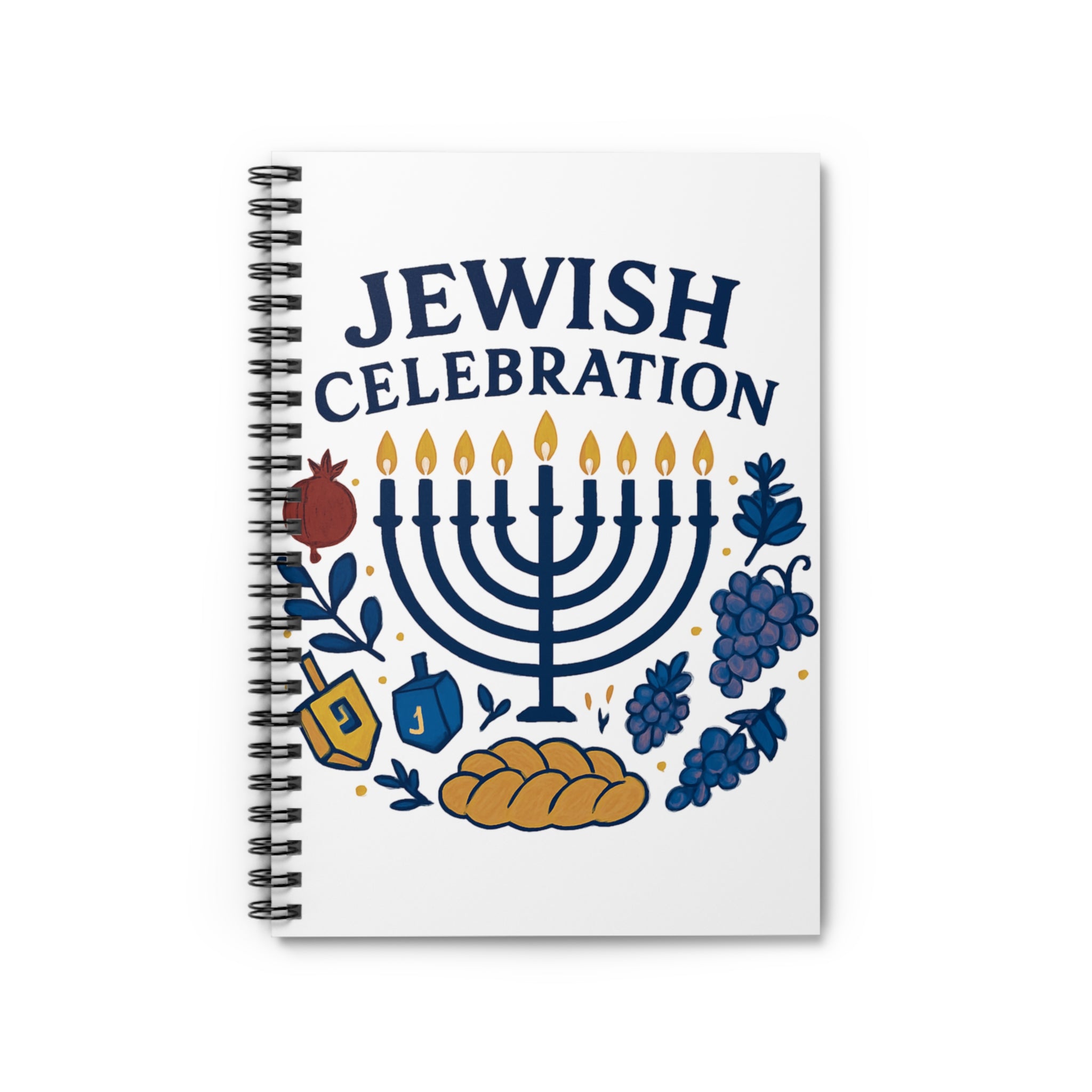 Jewish Celebration Spiral Notebook — Hanukkah Menorah & Holiday Symbols Ruled Journal
