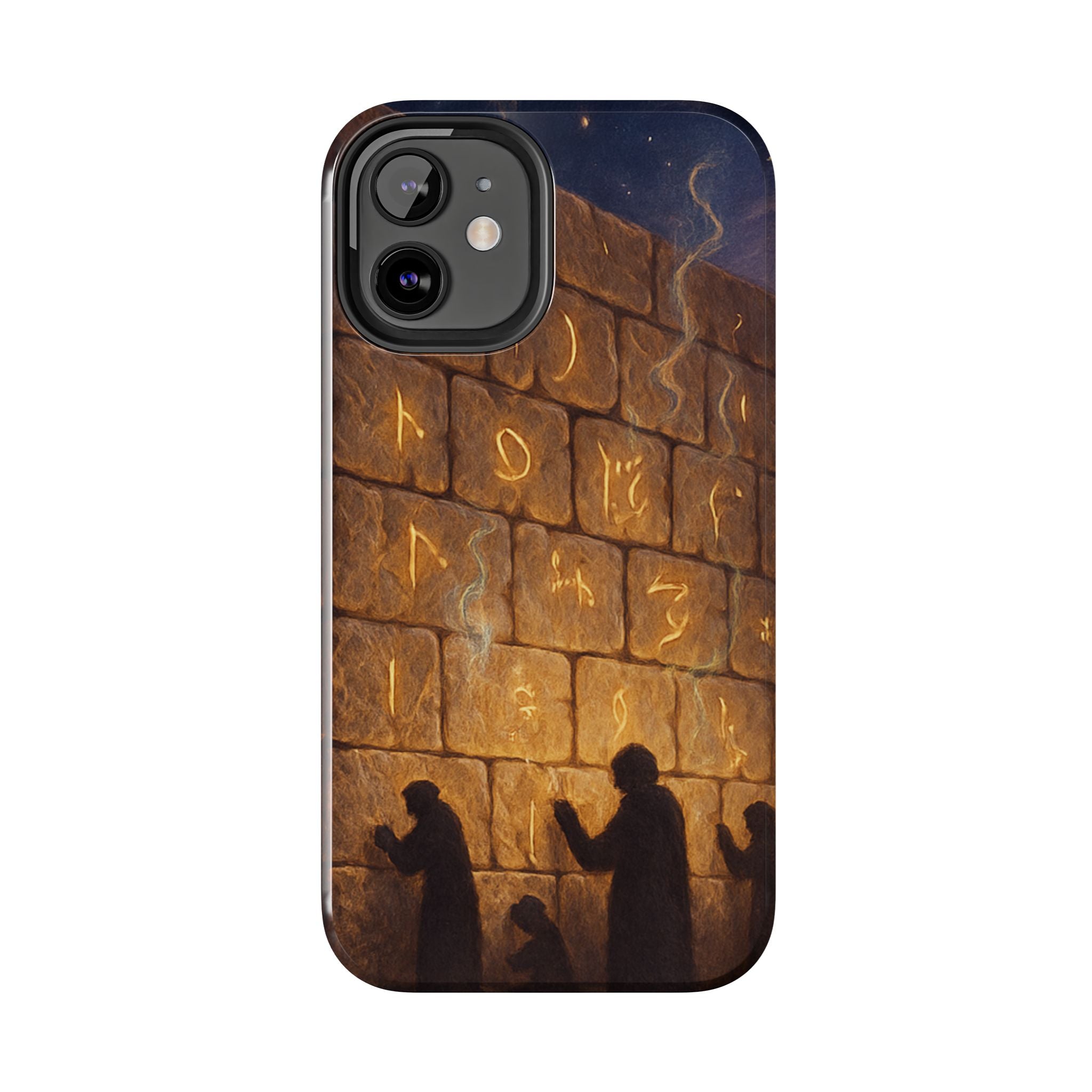Jewish western Wall Illustration Phone Case — Prayer Silhouettes, Jerusalem Religious Art