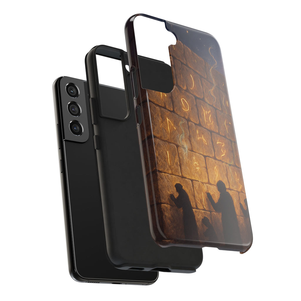 Jewish western Wall Illustration Phone Case — Prayer Silhouettes, Jerusalem Religious Art