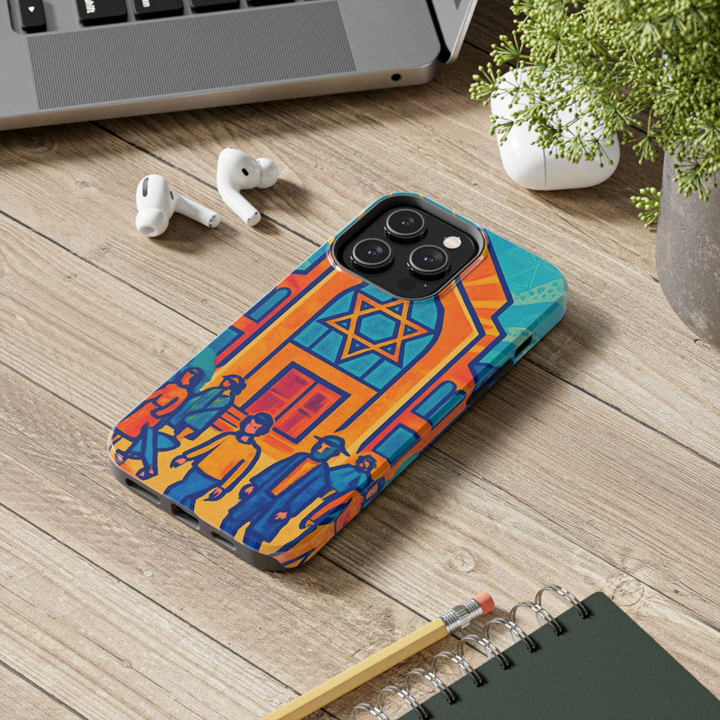 Jewish Synagogue Art Tough Phone Case — Colorful Jewish Community Design
