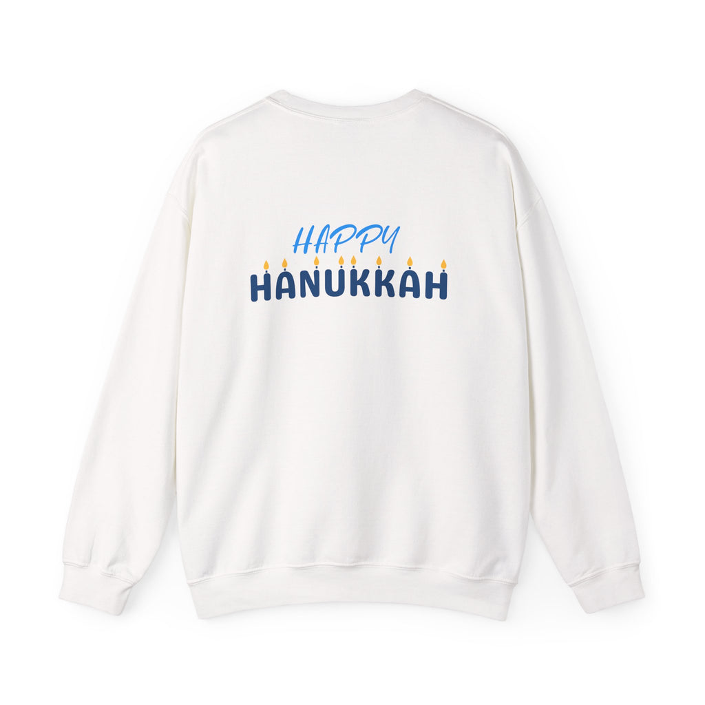 Hanukkah Crewneck Sweatshirt — Menorah, Dreidel & ‘Happy Hanukkah’ Holiday Sweater