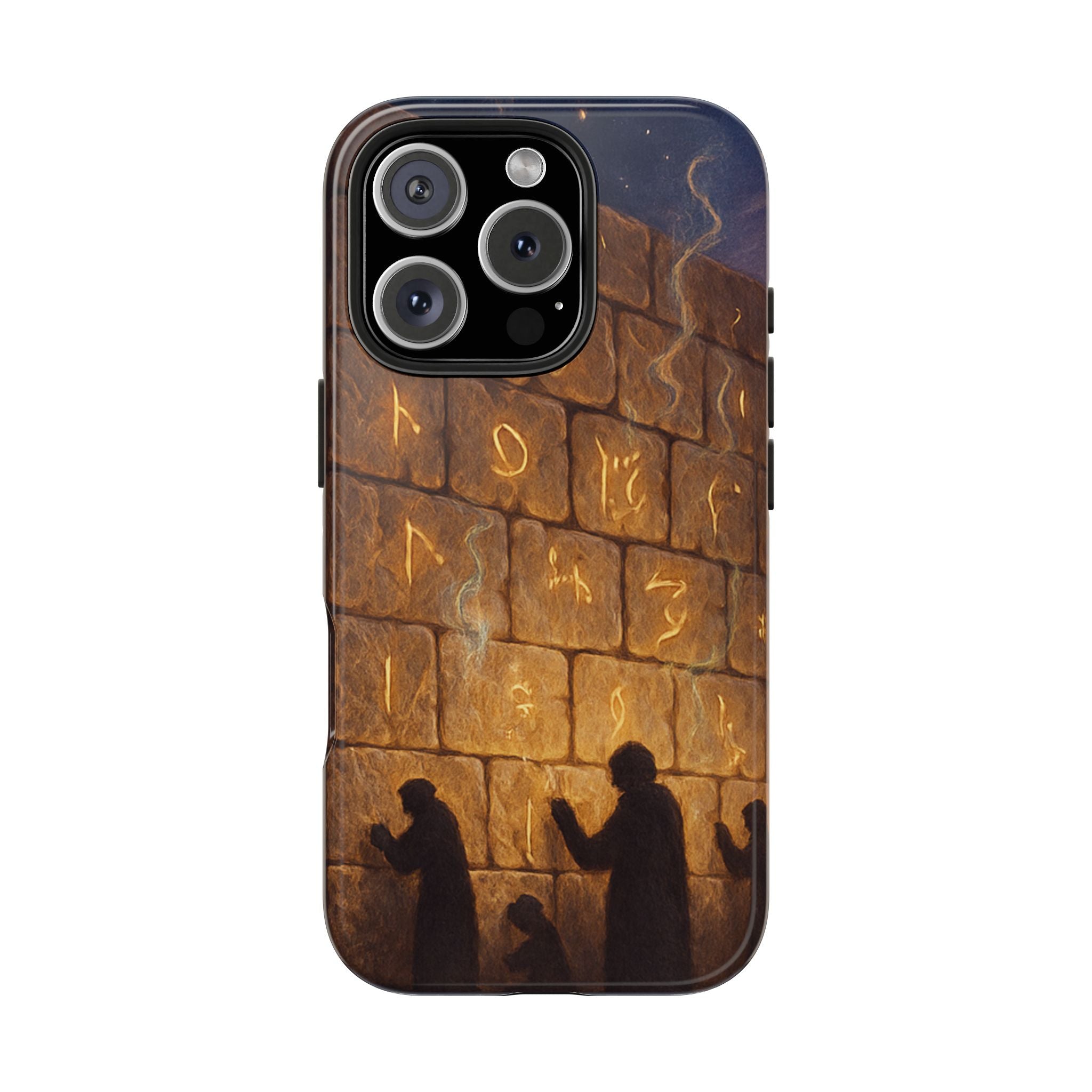 Jewish western Wall Illustration Phone Case — Prayer Silhouettes, Jerusalem Religious Art