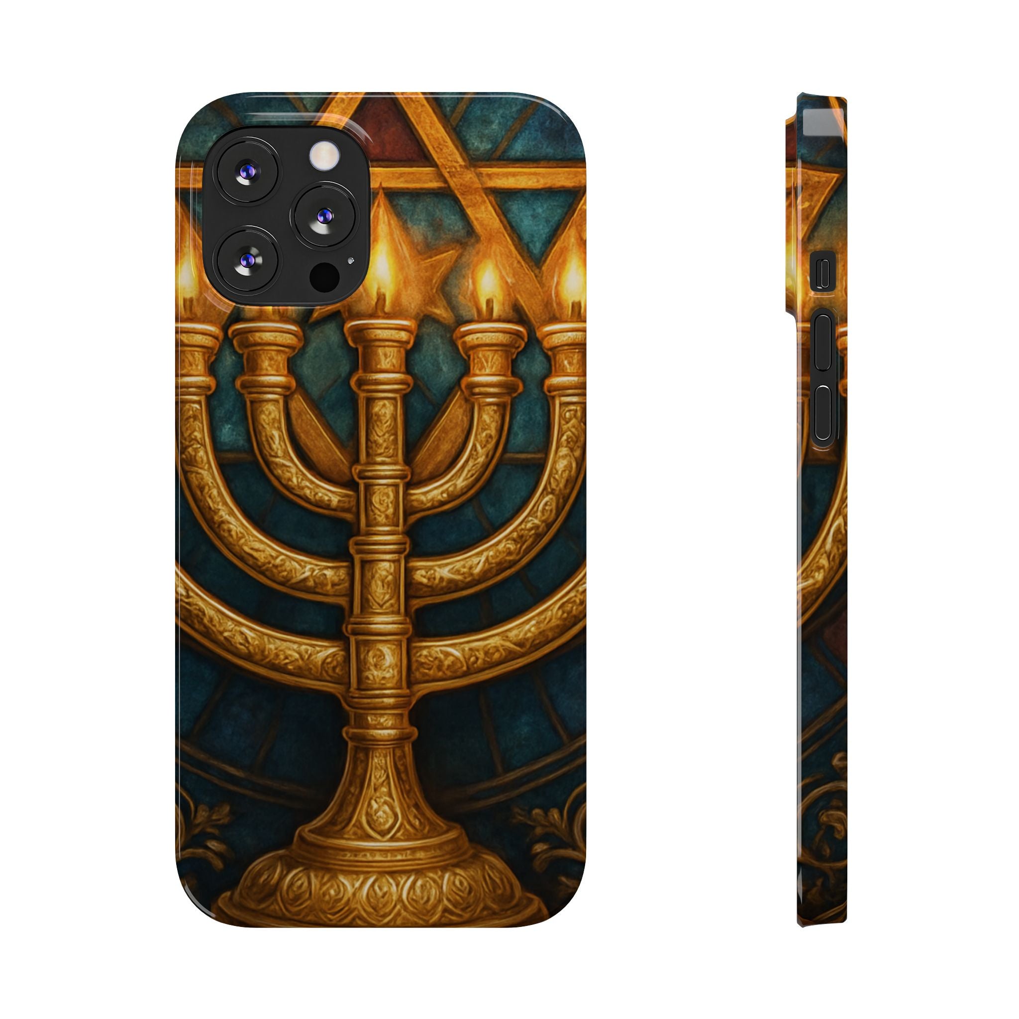 Menorah Slim Phone Case — Gold Hanukkah Dreidel Design