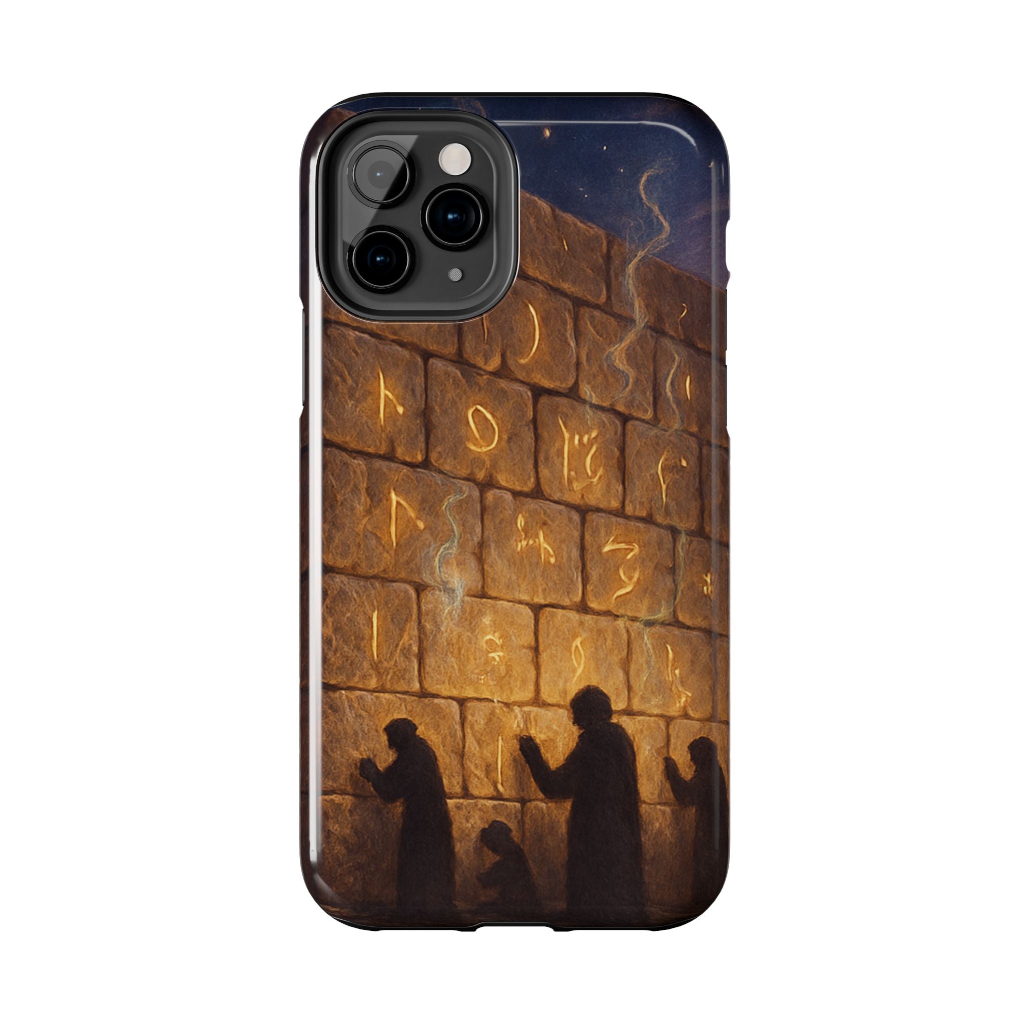 Jewish western Wall Illustration Phone Case — Prayer Silhouettes, Jerusalem Religious Art