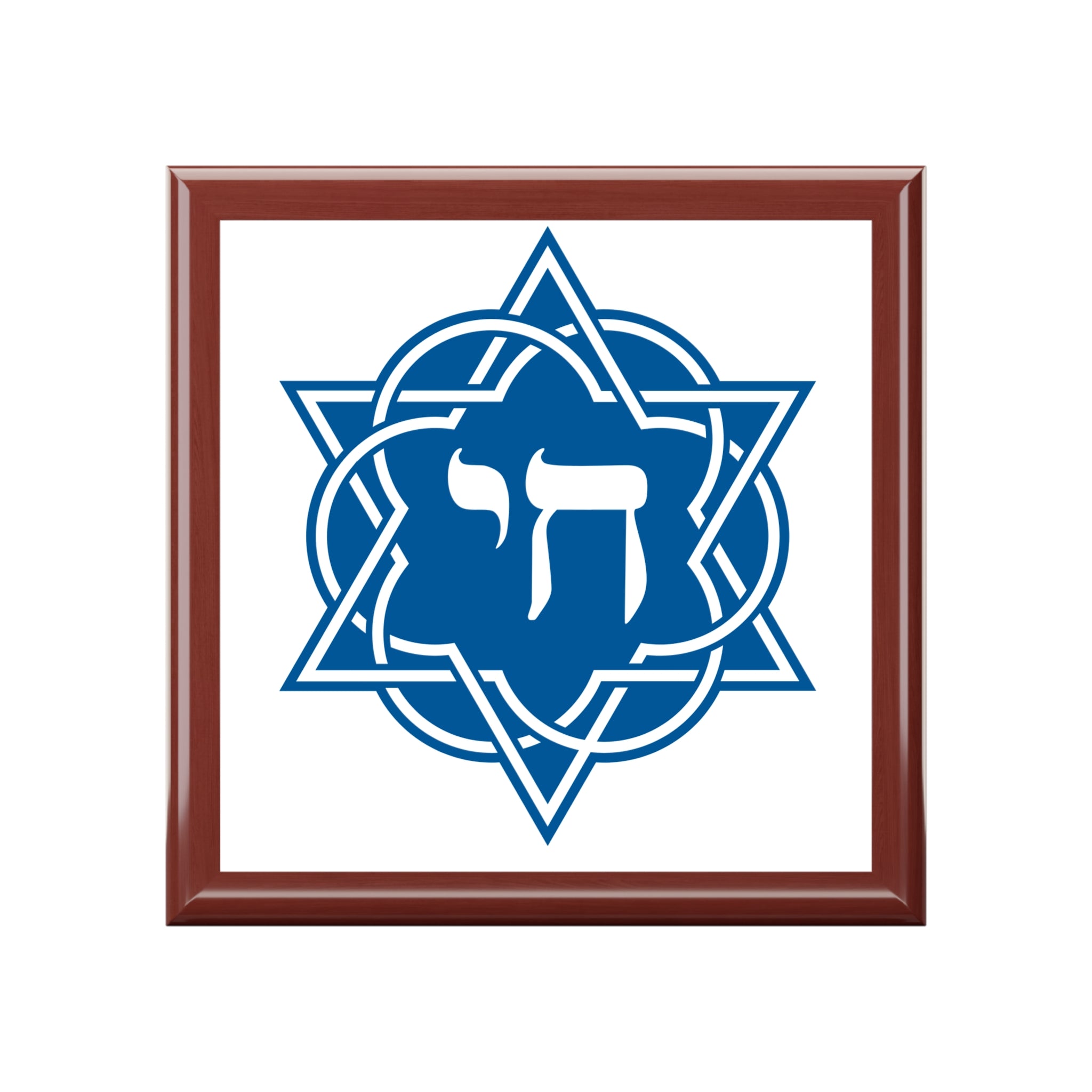 Jewelry Box — Blue Chai Star of David Keepsake Box (Hebrew Chai Design)