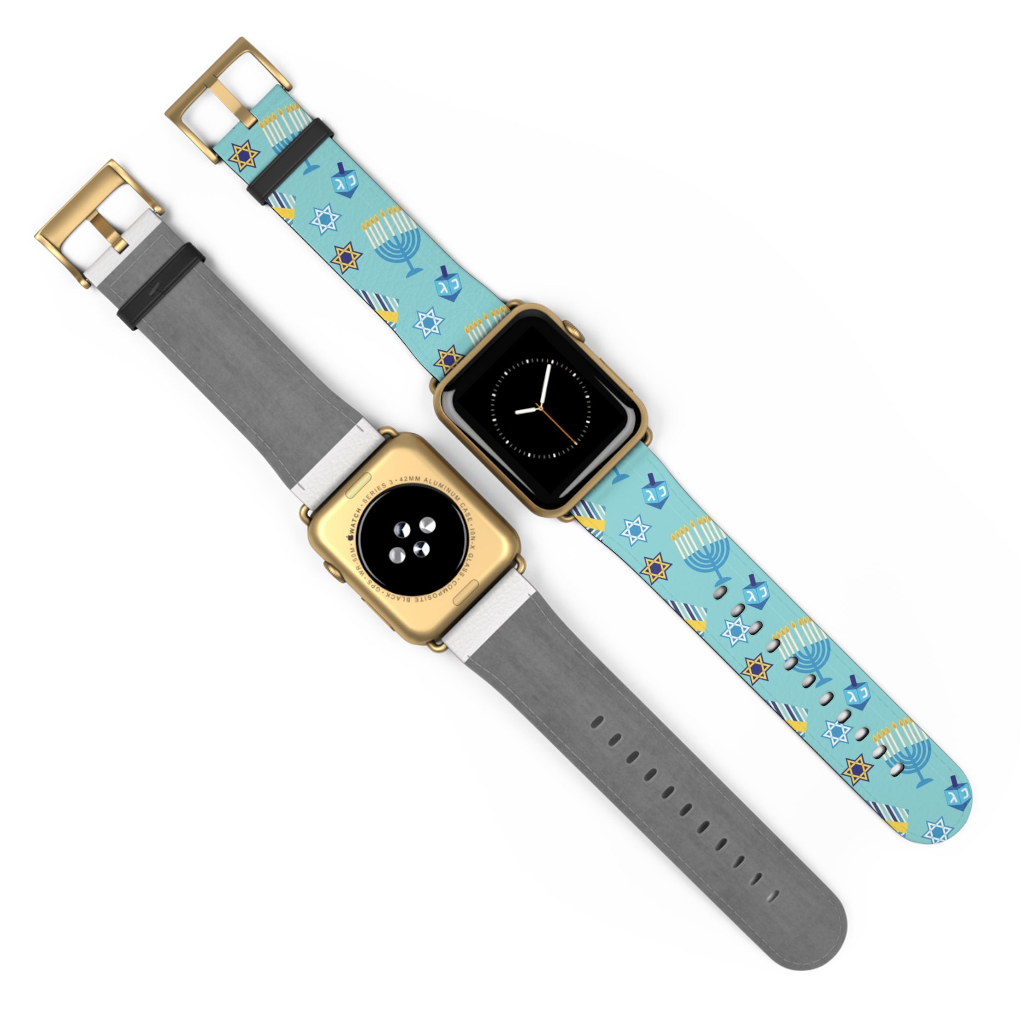 Hanukkah Pattern Watch Band — Menorah, Dreidel & Star of David Apple Watch Strap